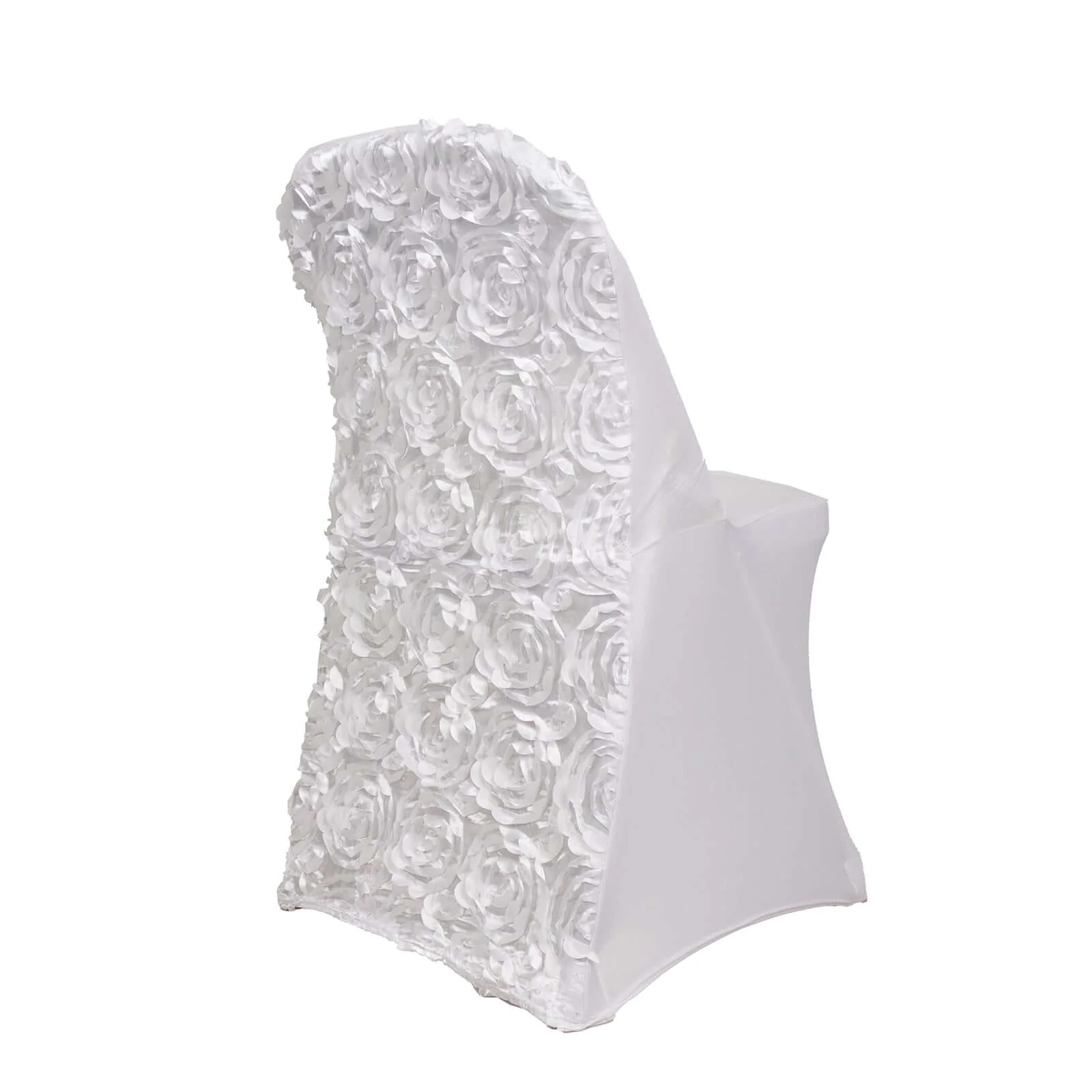 Satin Spandex Folding Chair Cover White Rosette Design - Stylish Wrinkle Resistant Stretch Fitted Slipcover for Weddings & Parties - Image 13