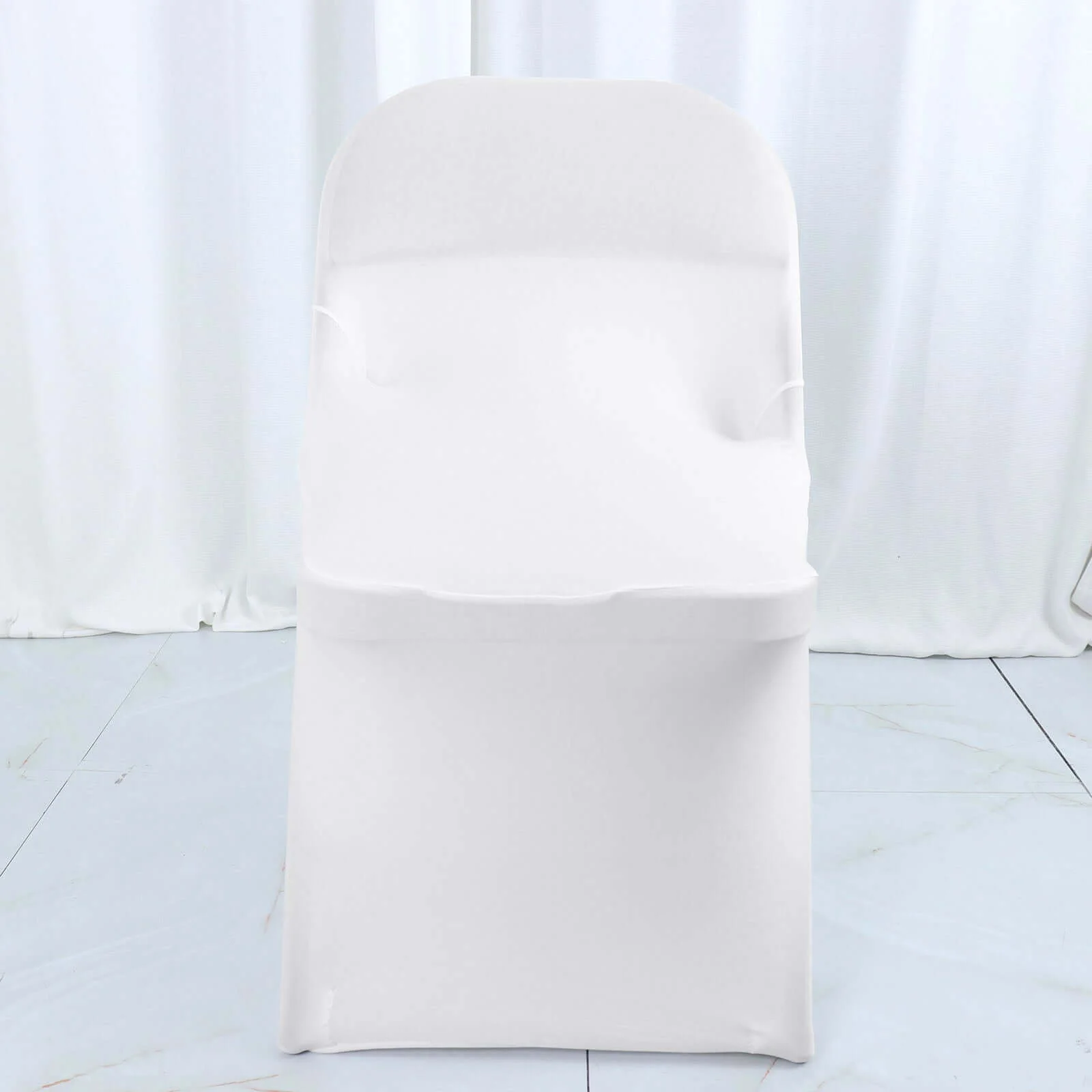 Satin Spandex Folding Chair Cover White Rosette Design - Stylish Wrinkle Resistant Stretch Fitted Slipcover for Weddings & Parties - Image 9