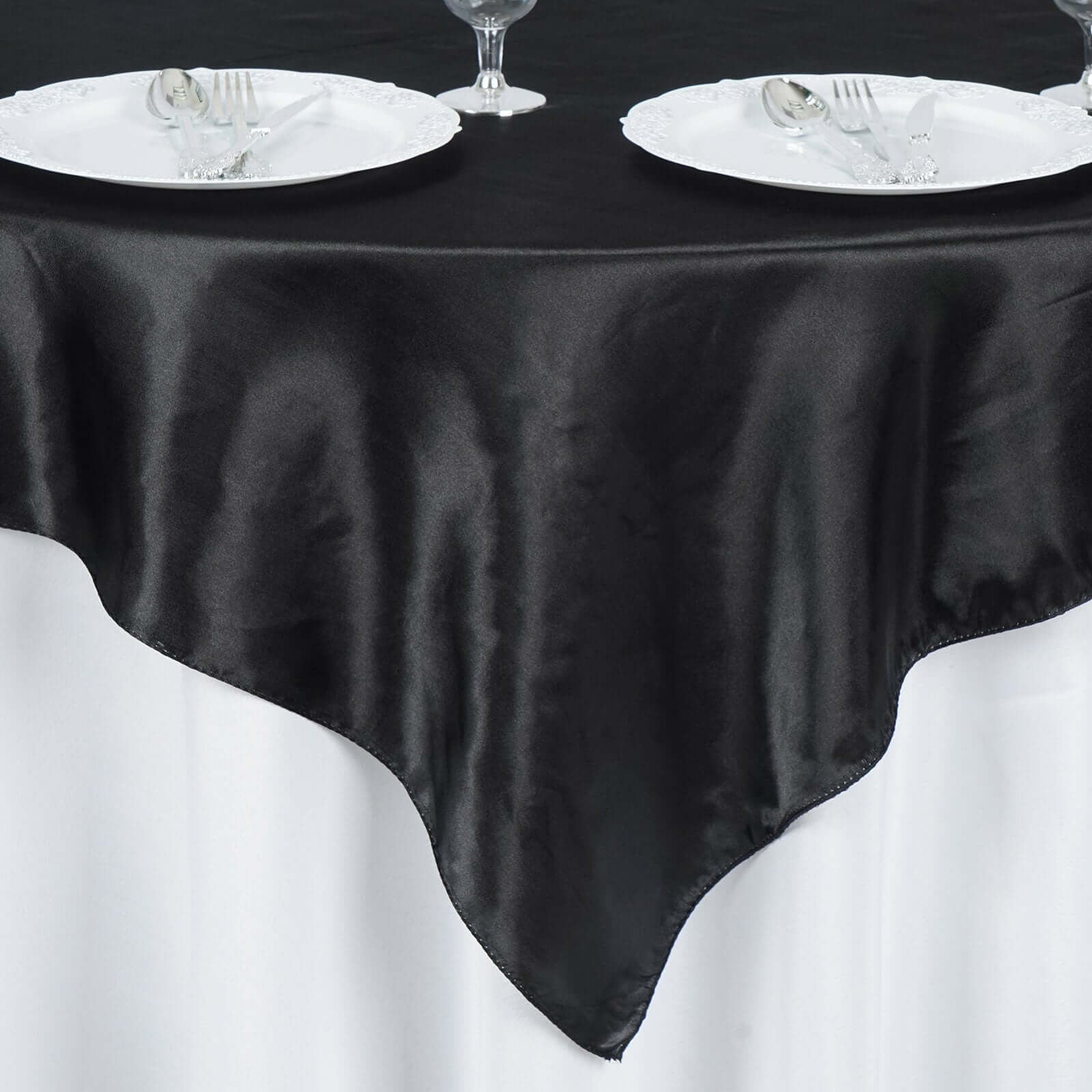 Satin Square Table Overlay 60"x60" Black with Smooth Finish - Luxurious Wedding Table Topper - Image 3