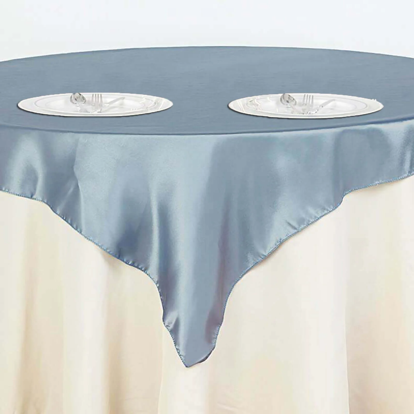 Satin Square Table Overlay 60"x60" Dusty Blue - Luxurious Wedding Table Topper - Image 8