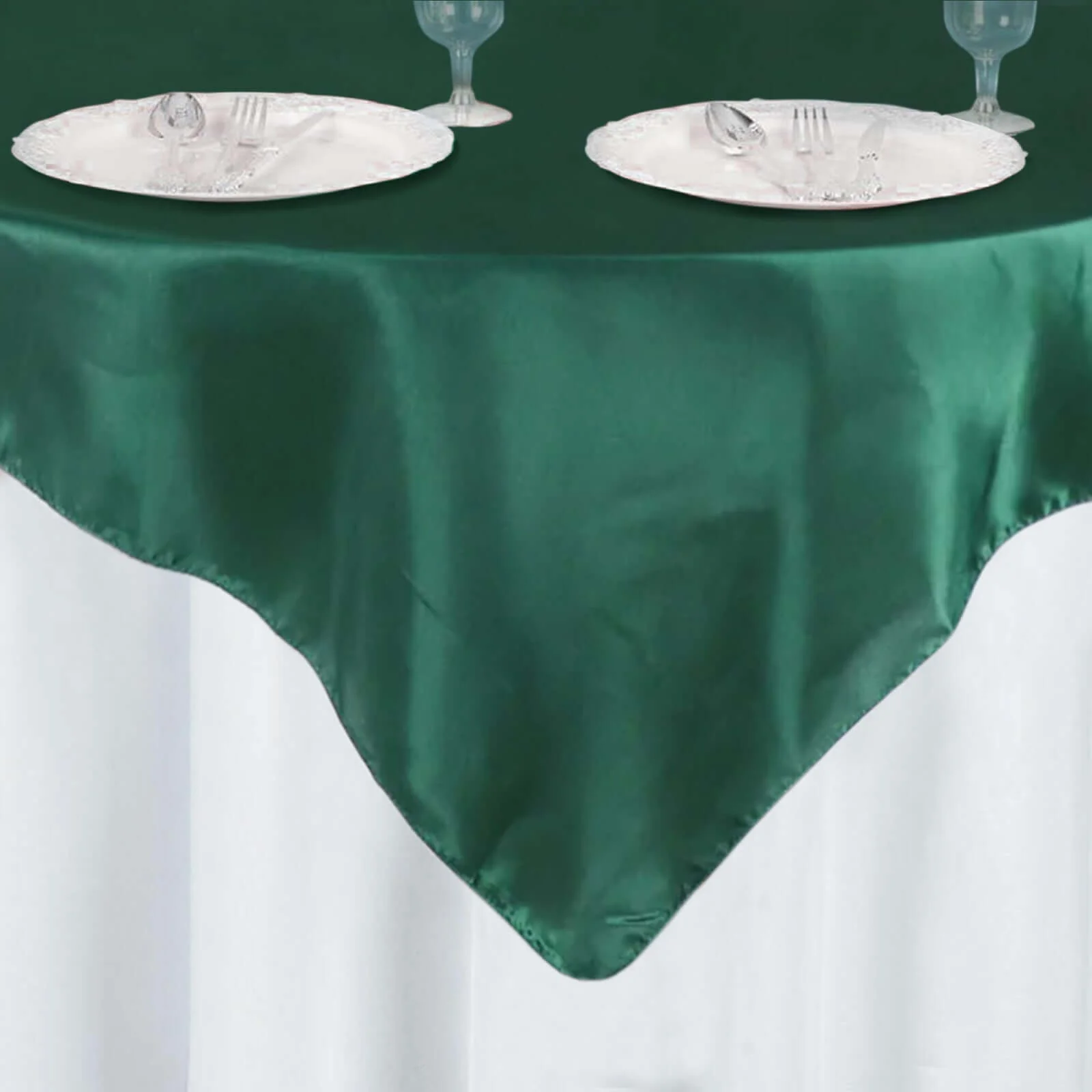 Satin Square Table Overlay 60"x60" Hunter Emerald Green - Luxurious Wedding Table Topper - Image 8