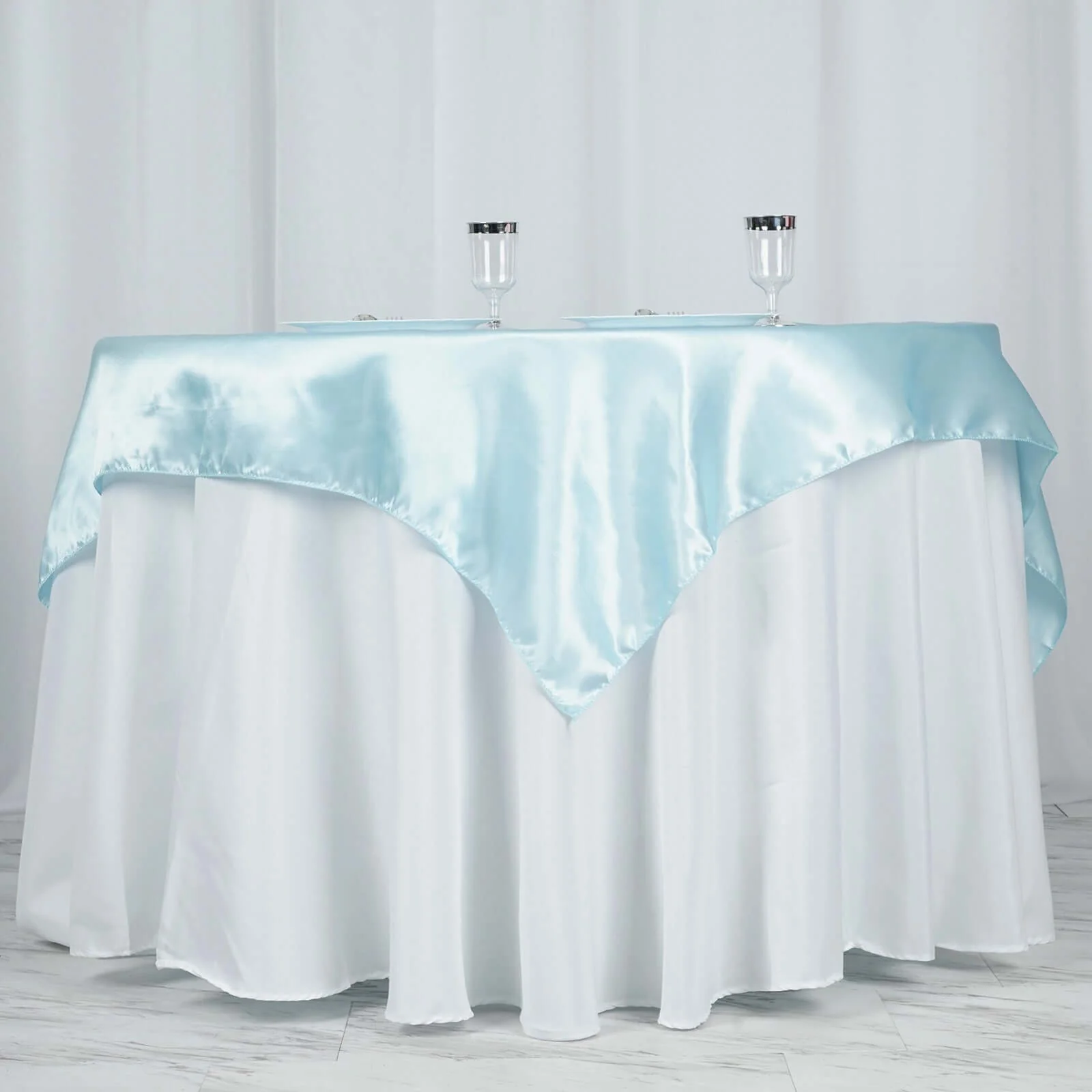 Satin Square Table Overlay 60"x60" Light Blue - Luxurious Wedding Table Topper - Image 2