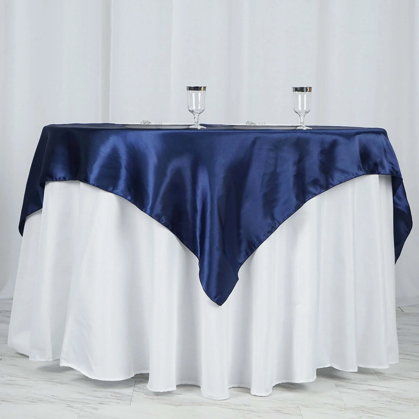 Satin Square Table Overlay 60"x60" Navy Blue - Luxurious Wedding Table Topper - Image 2