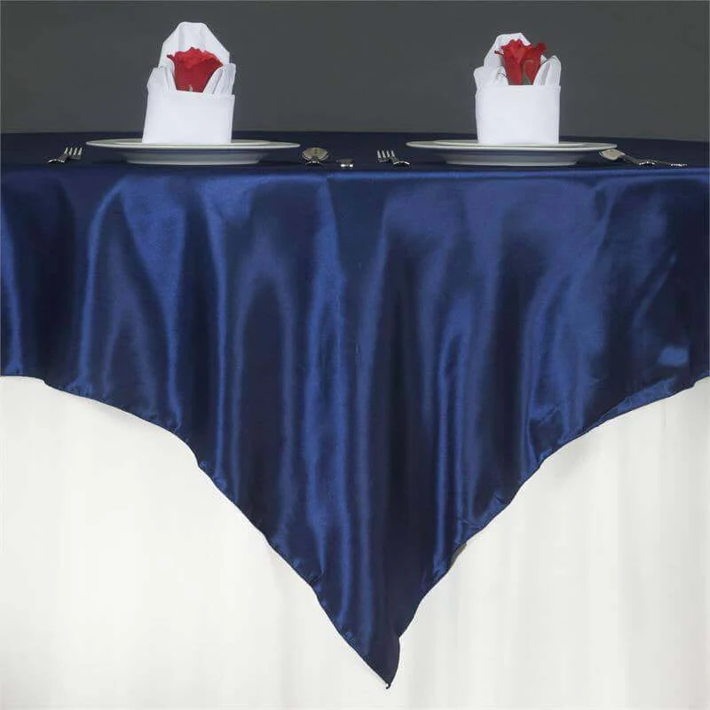 Satin Square Table Overlay 60"x60" Navy Blue - Luxurious Wedding Table Topper - Image 6