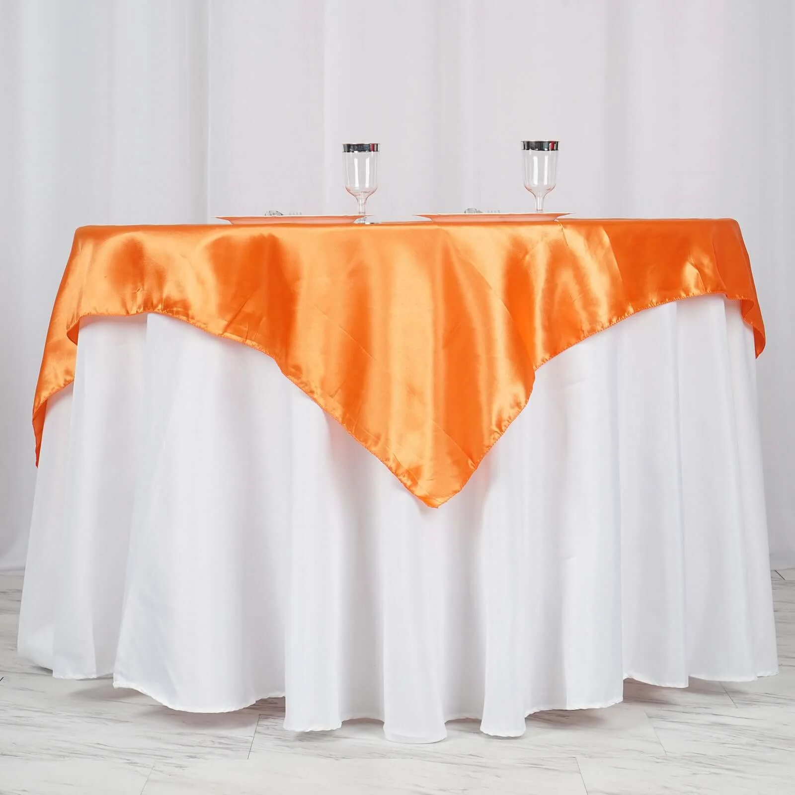 Satin Square Table Overlay 60"x60" Orange - Luxurious Wedding Table Topper - Image 2