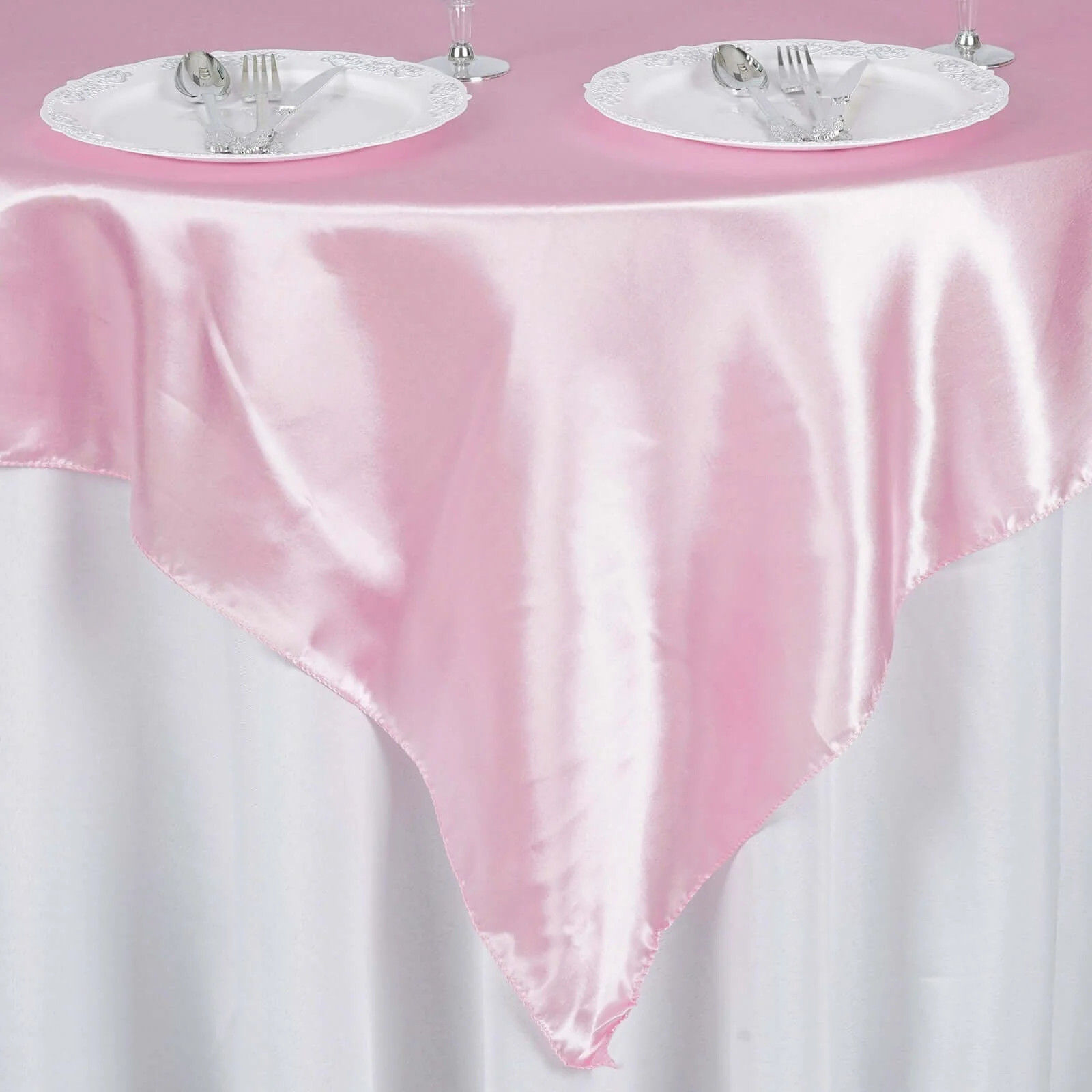 Satin Square Table Overlay 60"x60" Pink - Luxurious Wedding Table Topper - Image 3
