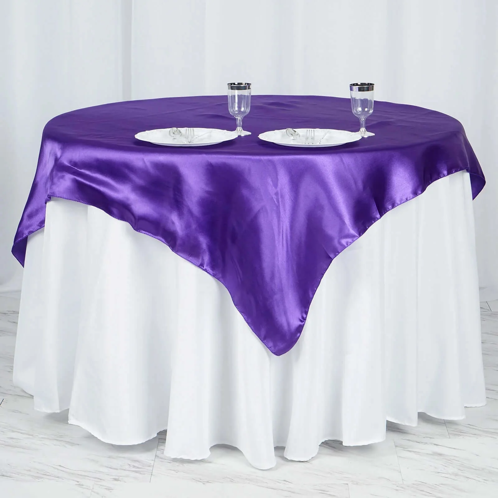 Satin Square Table Overlay 60"x60" Purple - Luxurious Wedding Table Topper