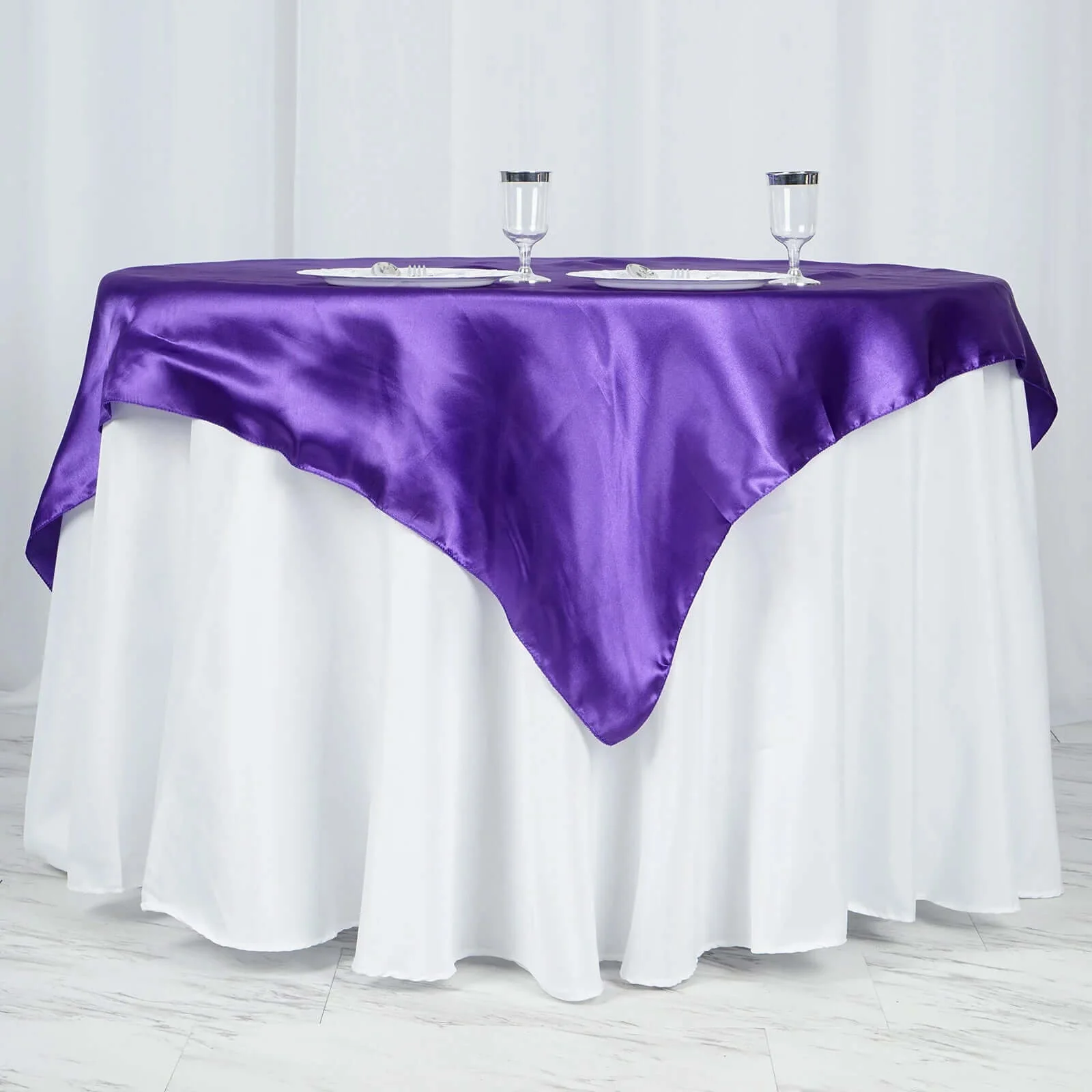Satin Square Table Overlay 60"x60" Purple - Luxurious Wedding Table Topper - Image 2