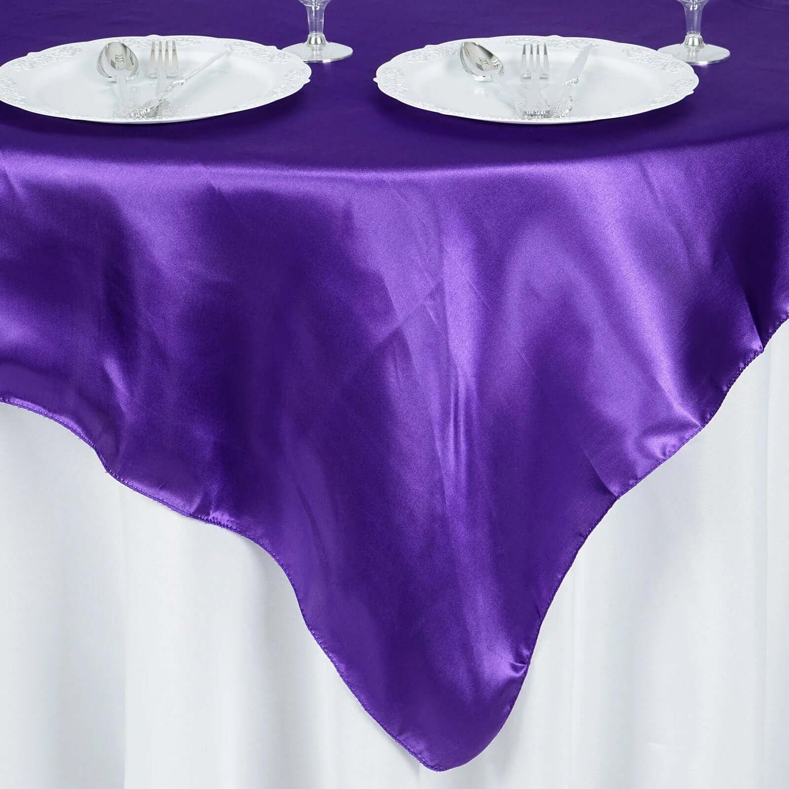 Satin Square Table Overlay 60"x60" Purple - Luxurious Wedding Table Topper - Image 5