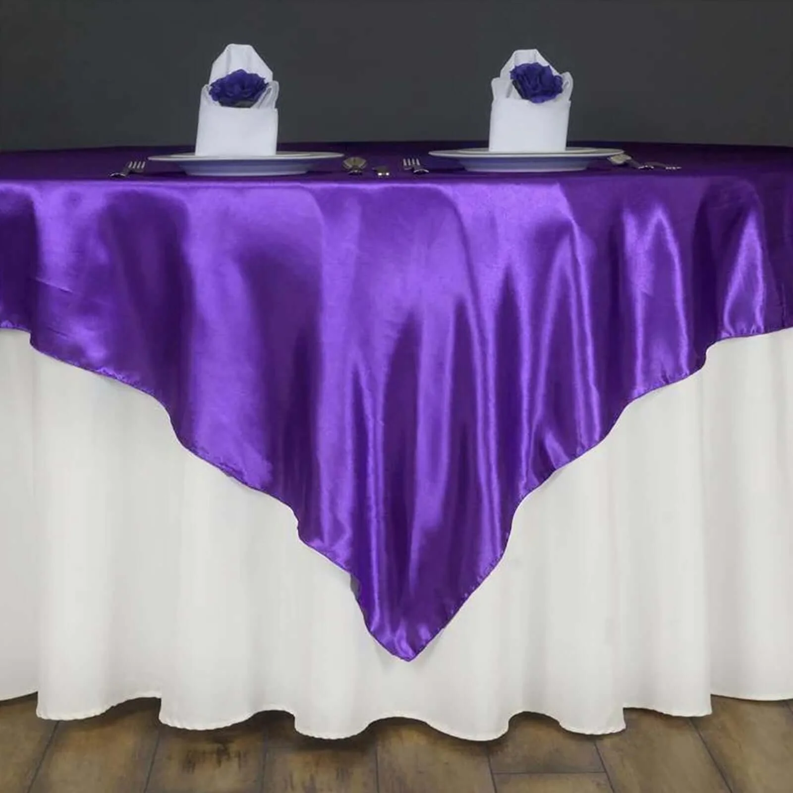 Satin Square Table Overlay 60"x60" Purple - Luxurious Wedding Table Topper - Image 6
