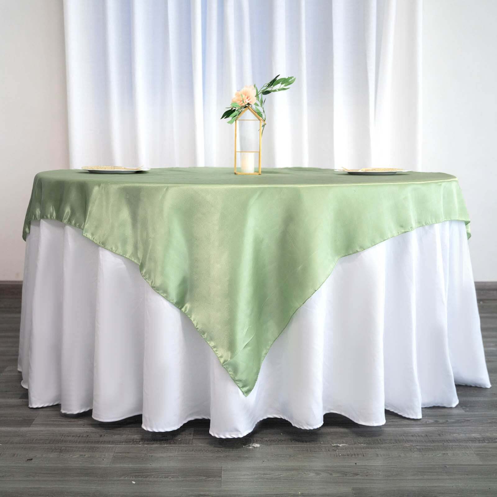 Satin Square Table Overlay 60"x60" Sage Green - Luxurious Wedding Table Topper - Image 3