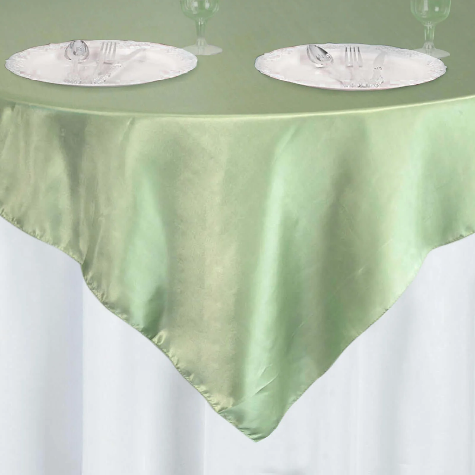 Satin Square Table Overlay 60"x60" Sage Green - Luxurious Wedding Table Topper - Image 8