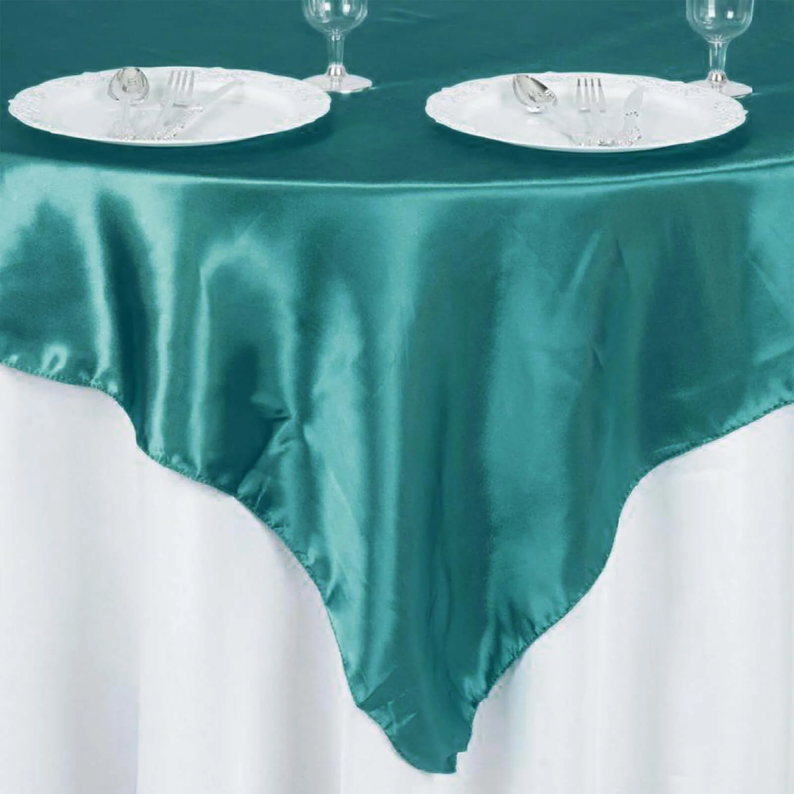 Satin Square Table Overlay 60"x60" Turquoise - Luxurious Wedding Table Topper - Image 2