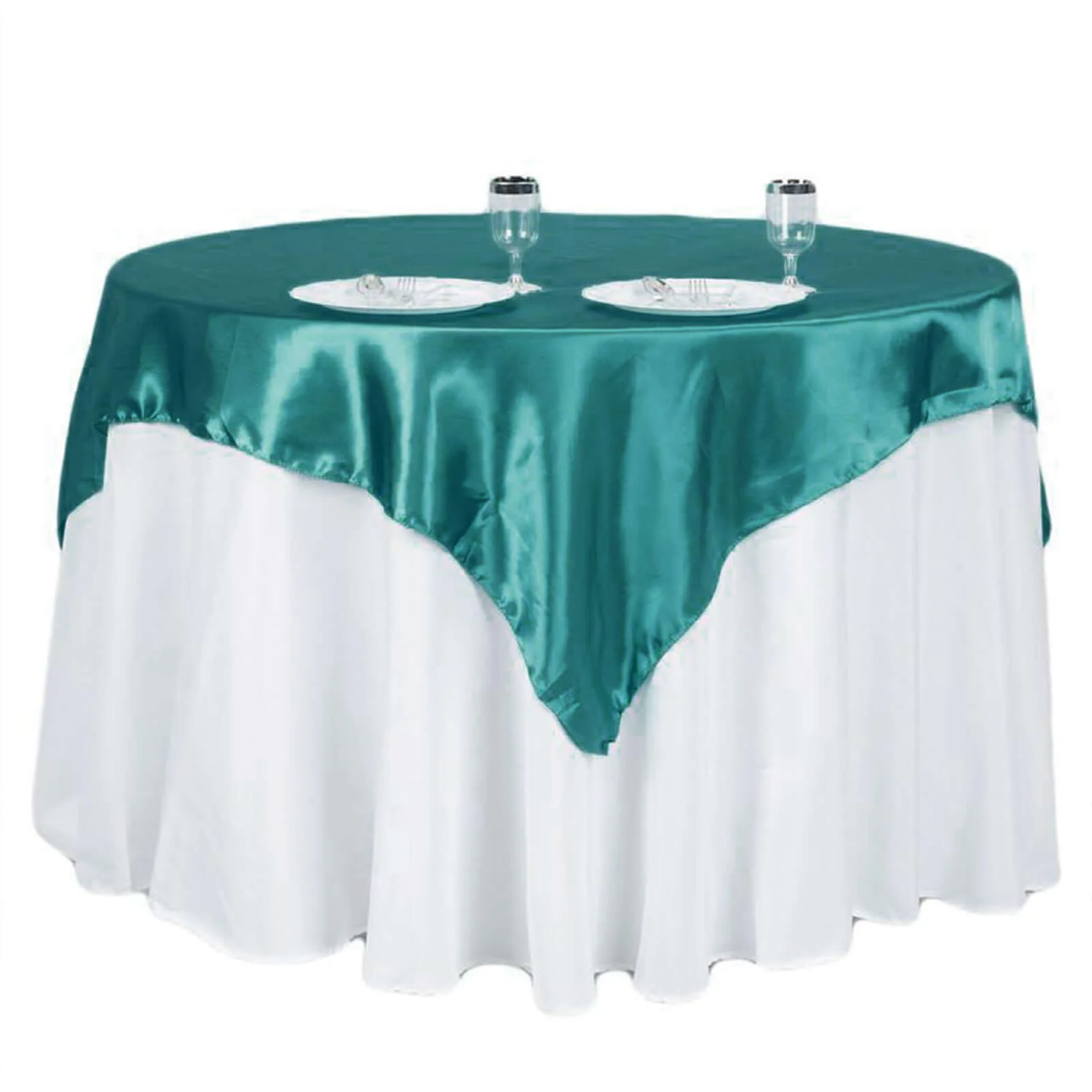 Satin Square Table Overlay 60"x60" Turquoise - Luxurious Wedding Table Topper - Image 6