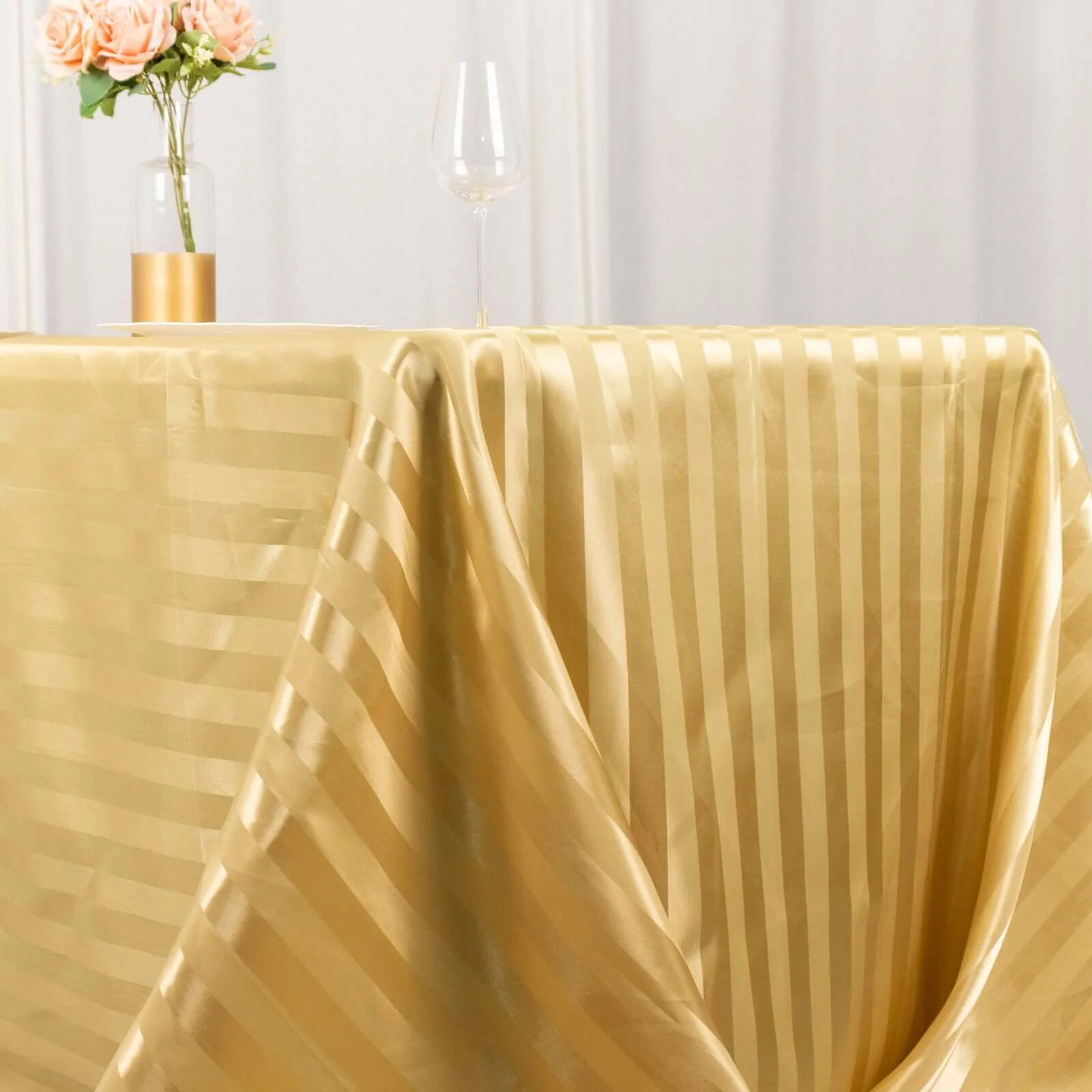 Satin Stripe Rectangular Tablecloth 90"x132" Champagne - Silky Smooth Seamless Table Cover - Image 10