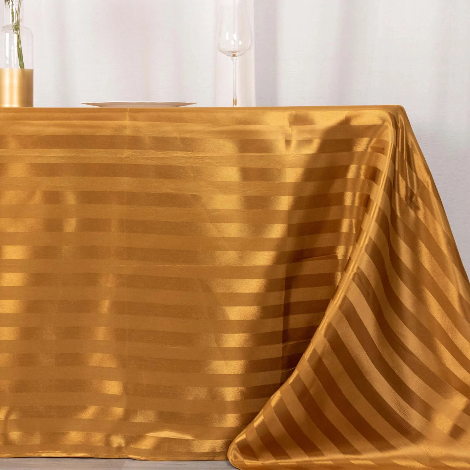 Satin Stripe Rectangular Tablecloth 90"x132" Gold - Silky Smooth Seamless Table Cover - Image 2
