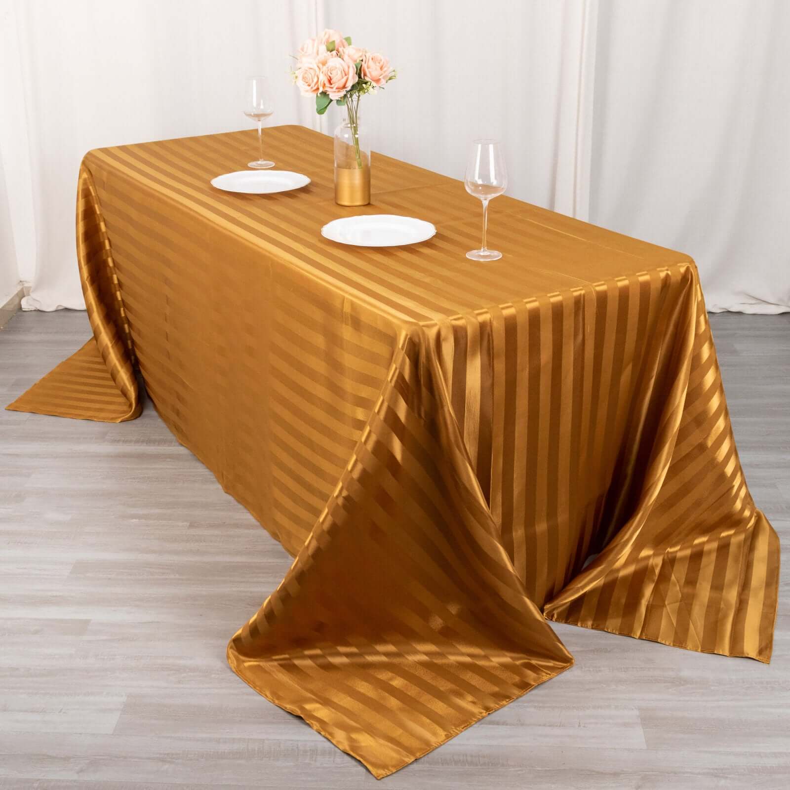 Satin Stripe Rectangular Tablecloth 90"x132" Gold - Silky Smooth Seamless Table Cover - Image 3