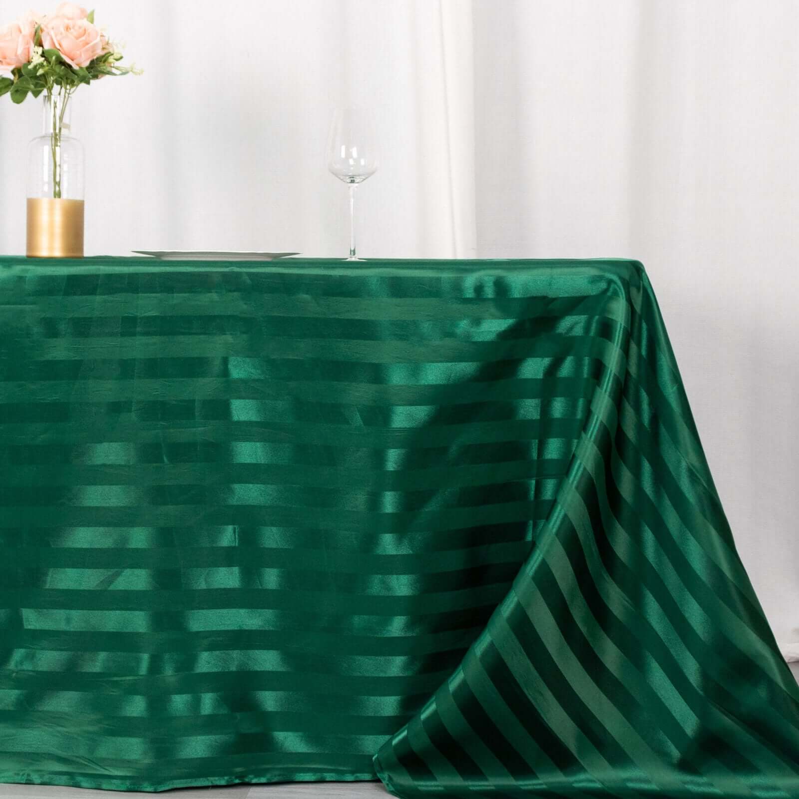 Satin Stripe Rectangular Tablecloth 90"x132" Hunter Emerald Green - Silky Smooth Seamless Table Cover - Image 2