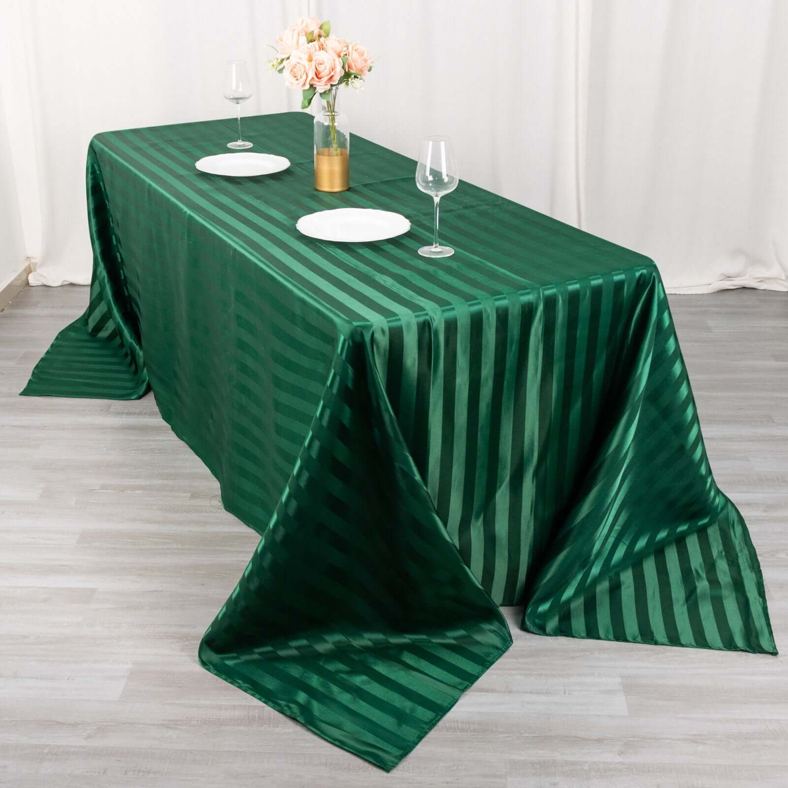 Satin Stripe Rectangular Tablecloth 90"x132" Hunter Emerald Green - Silky Smooth Seamless Table Cover - Image 3