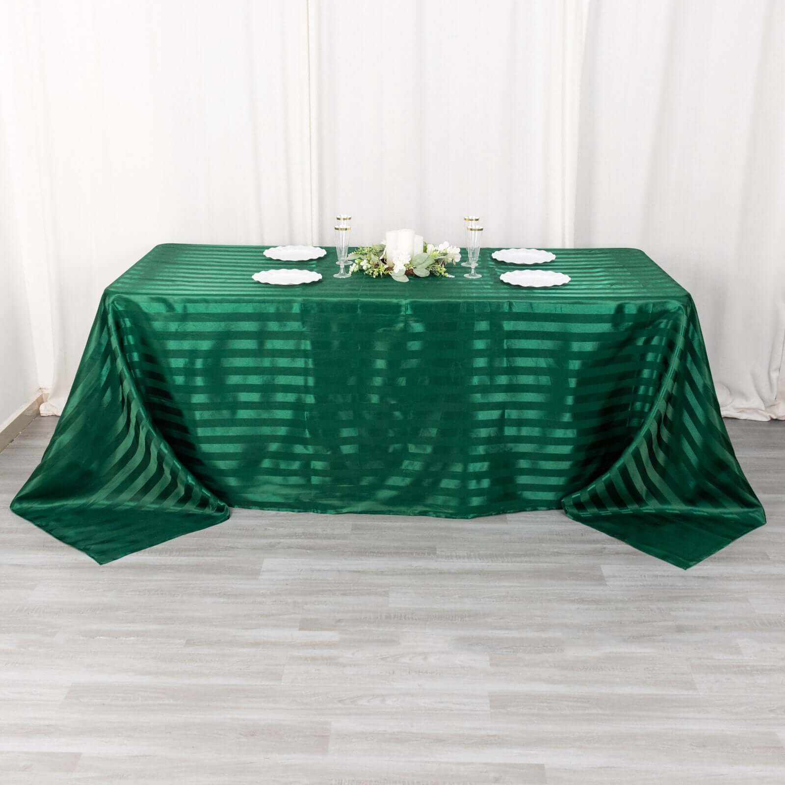 Satin Stripe Rectangular Tablecloth 90"x132" Hunter Emerald Green - Silky Smooth Seamless Table Cover - Image 4