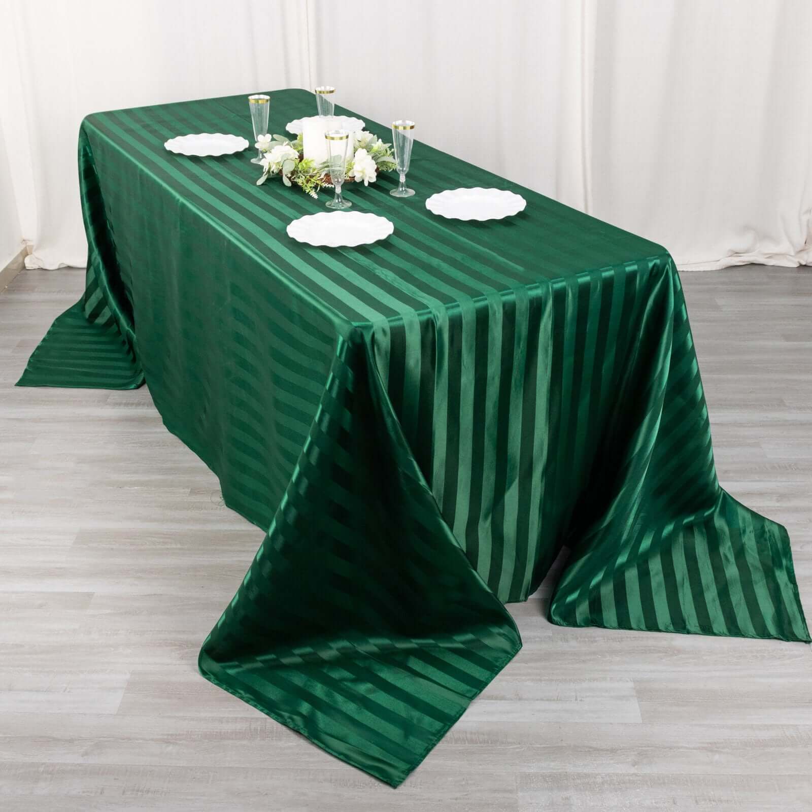 Satin Stripe Rectangular Tablecloth 90"x132" Hunter Emerald Green - Silky Smooth Seamless Table Cover - Image 5