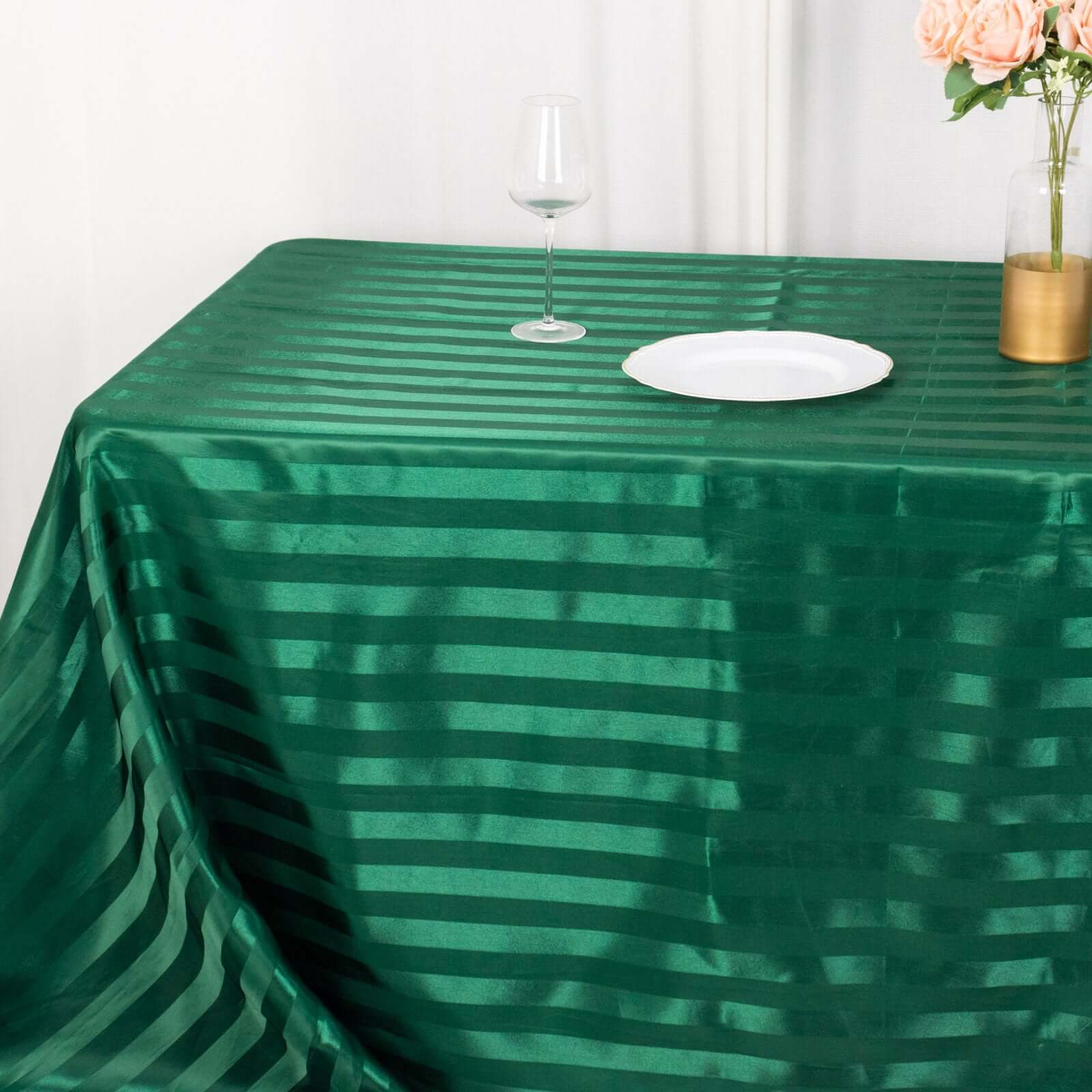 Satin Stripe Rectangular Tablecloth 90"x132" Hunter Emerald Green - Silky Smooth Seamless Table Cover - Image 7