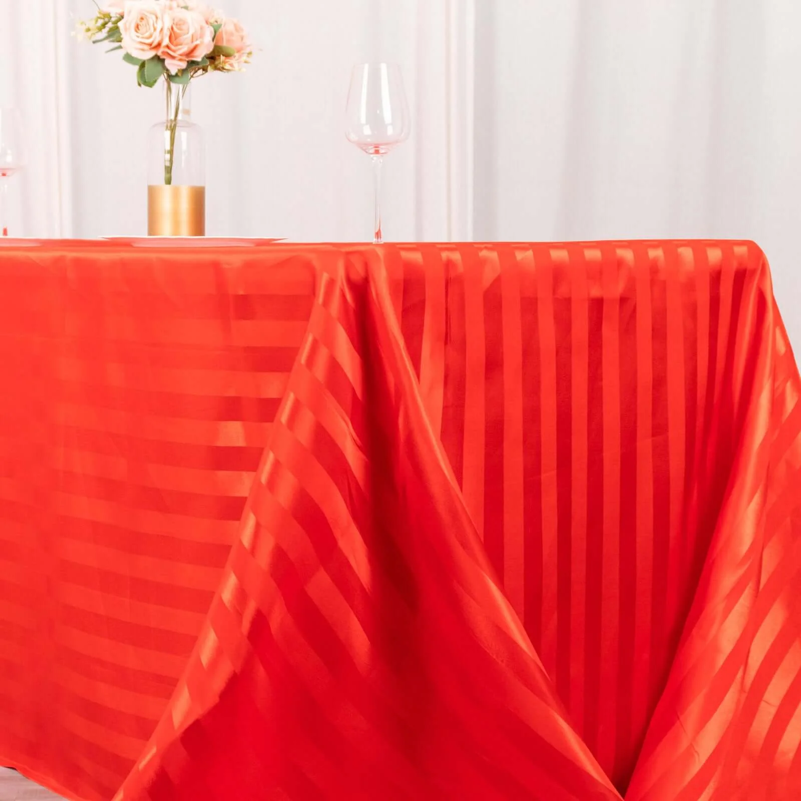 Satin Stripe Rectangular Tablecloth 90"x132" Red - Silky Smooth Seamless Table Cover - Image 10