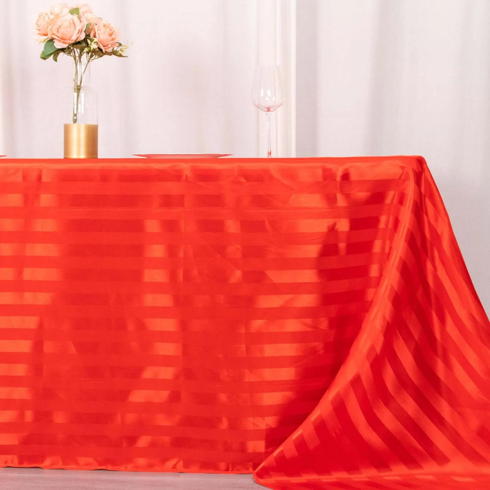 Satin Stripe Rectangular Tablecloth 90"x132" Red - Silky Smooth Seamless Table Cover - Image 2