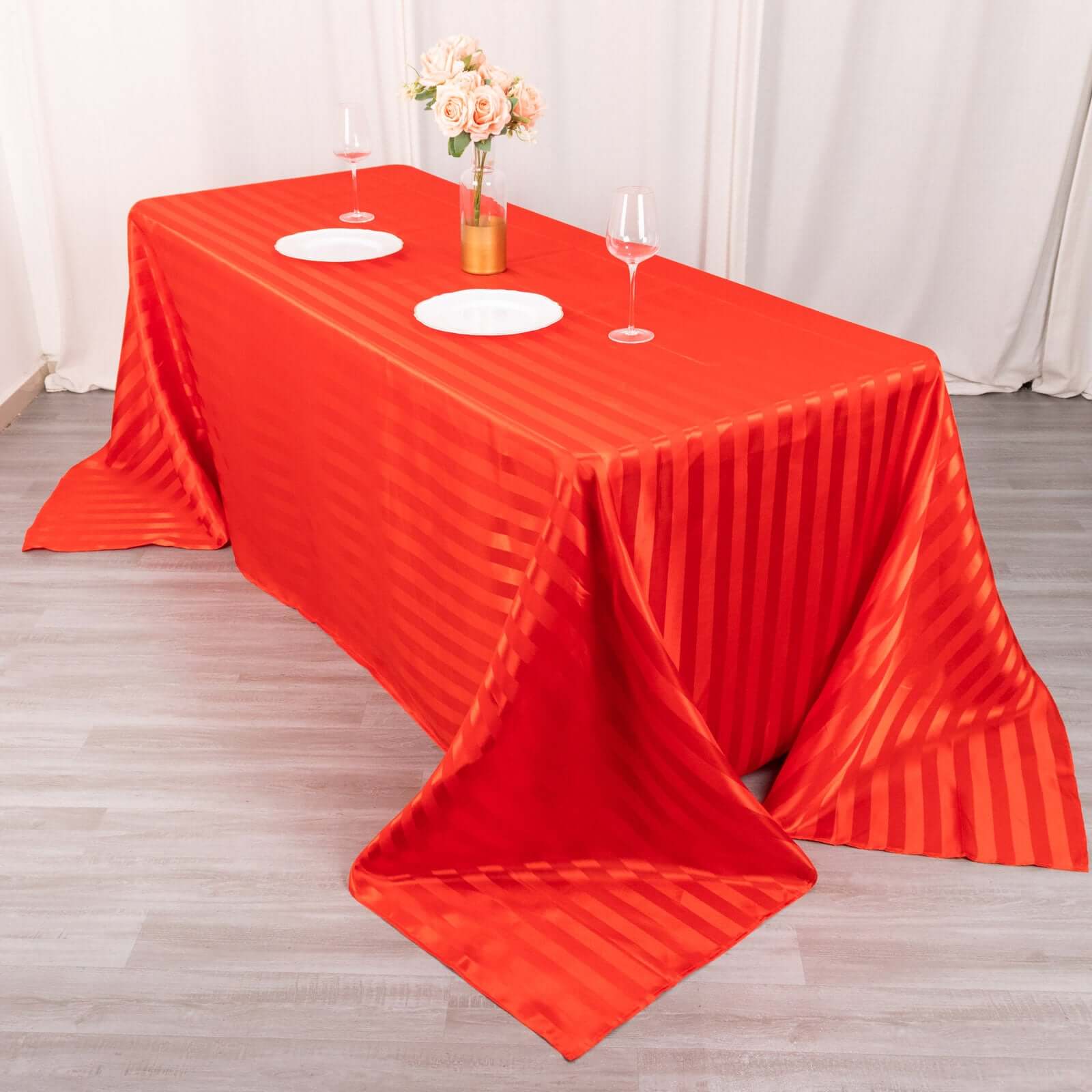 Satin Stripe Rectangular Tablecloth 90"x132" Red - Silky Smooth Seamless Table Cover - Image 3