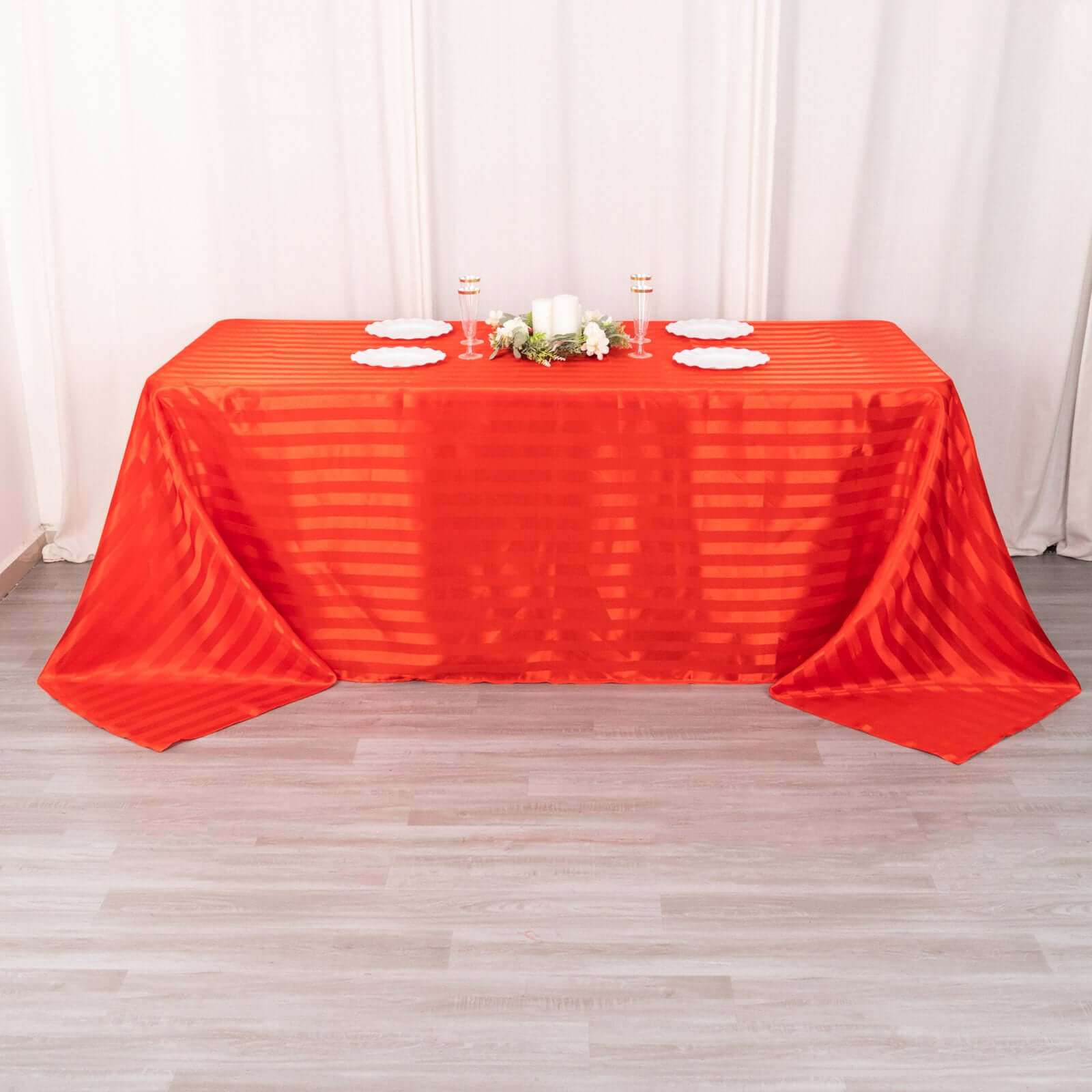 Satin Stripe Rectangular Tablecloth 90"x132" Red - Silky Smooth Seamless Table Cover - Image 4