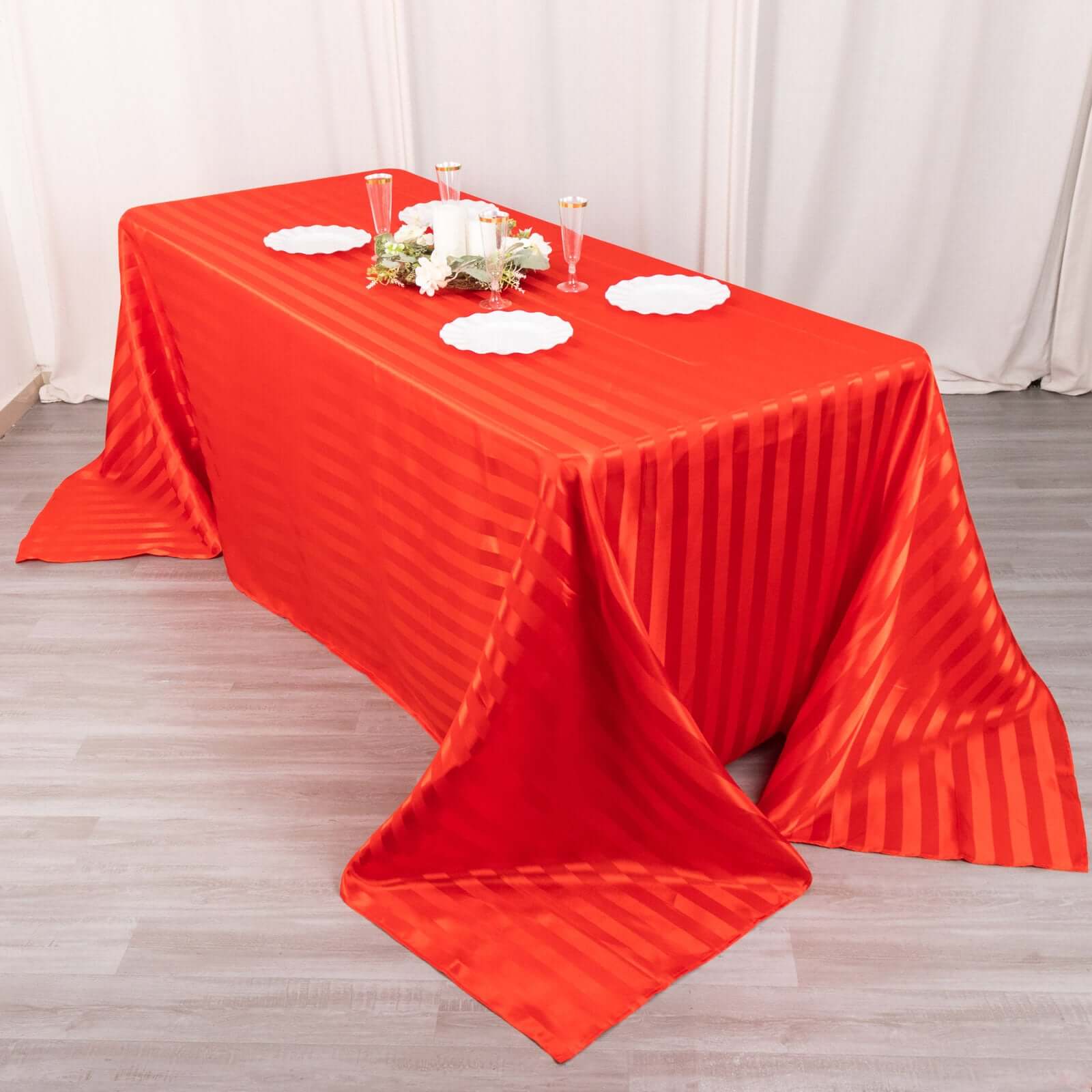 Satin Stripe Rectangular Tablecloth 90"x132" Red - Silky Smooth Seamless Table Cover - Image 5