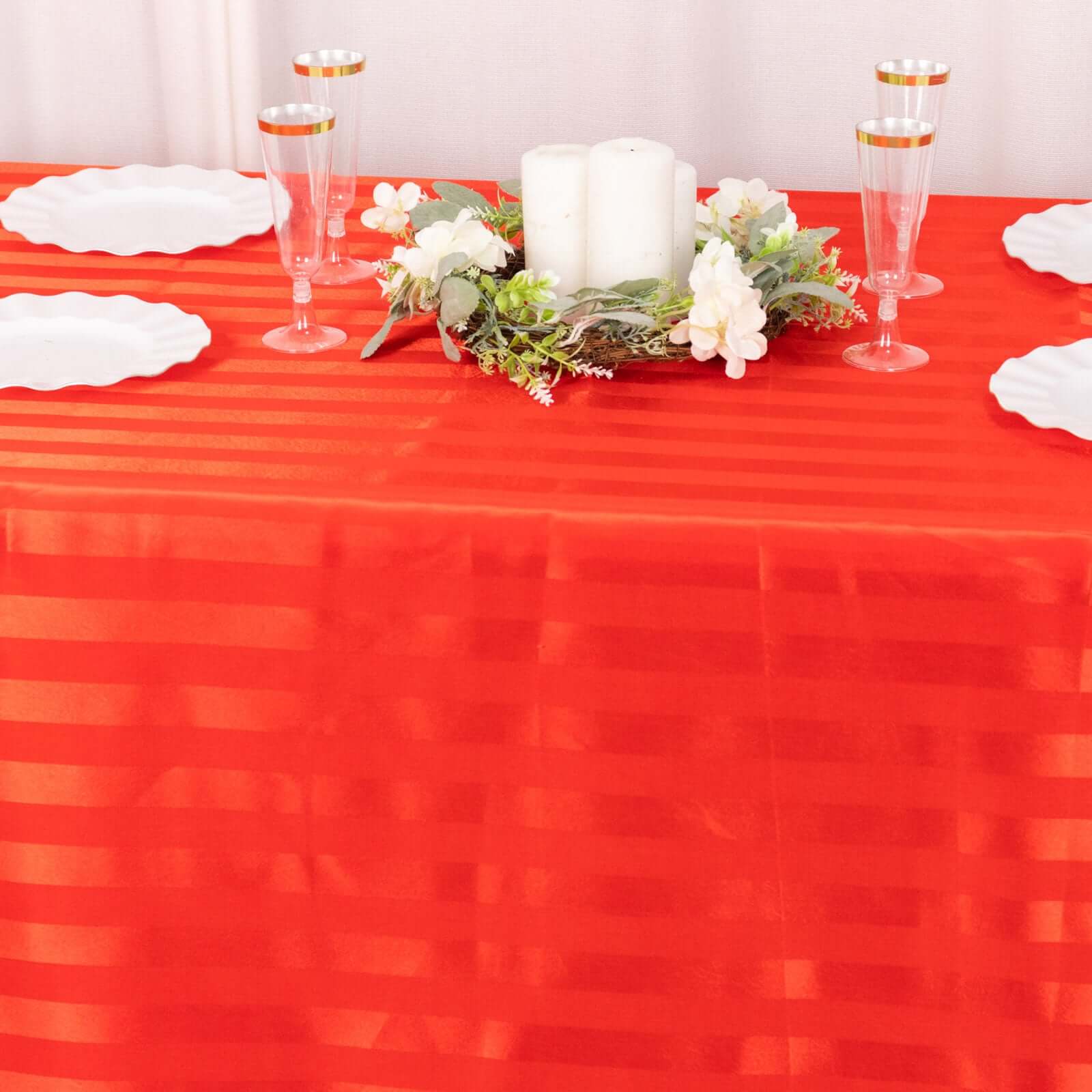 Satin Stripe Rectangular Tablecloth 90"x132" Red - Silky Smooth Seamless Table Cover - Image 6