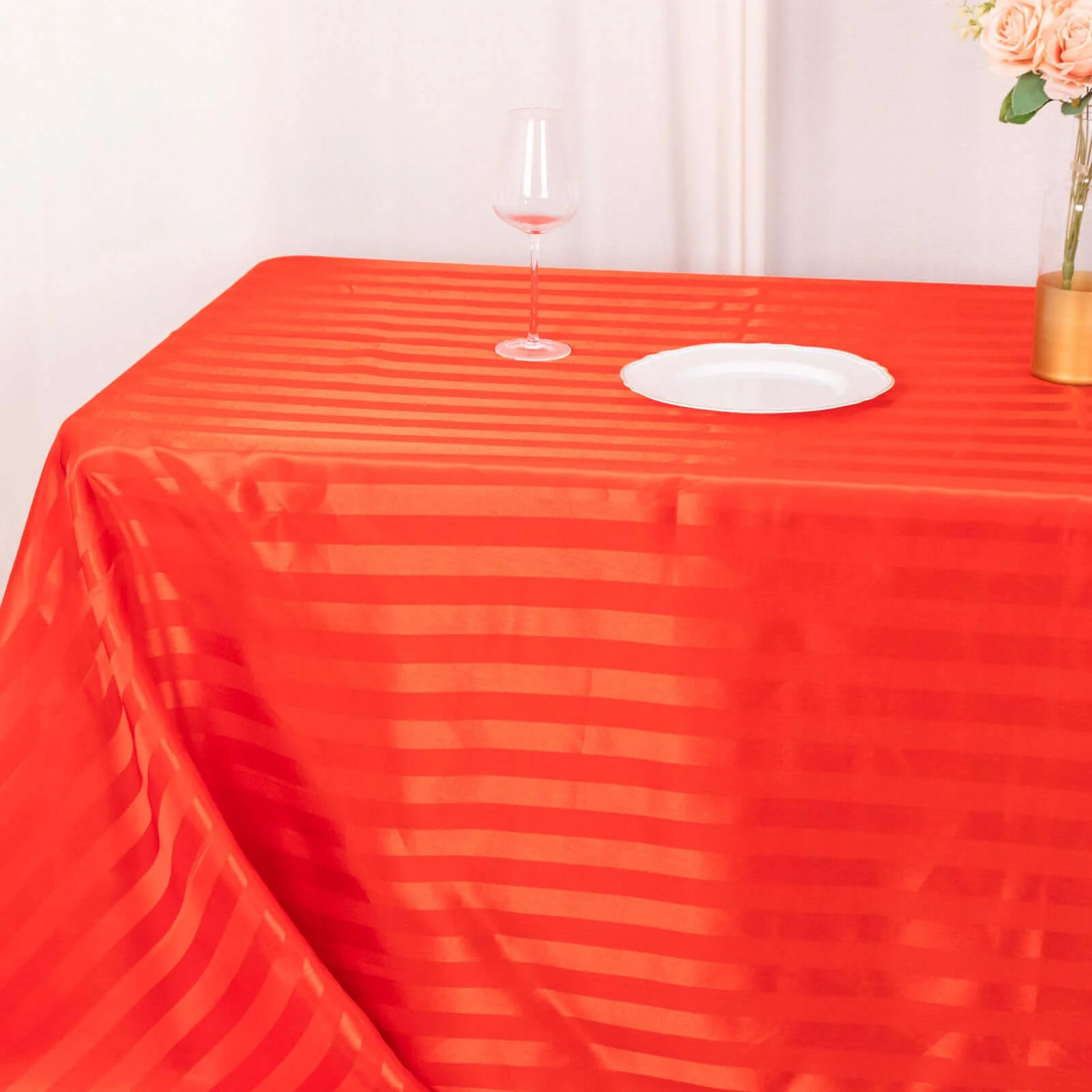 Satin Stripe Rectangular Tablecloth 90"x132" Red - Silky Smooth Seamless Table Cover - Image 8