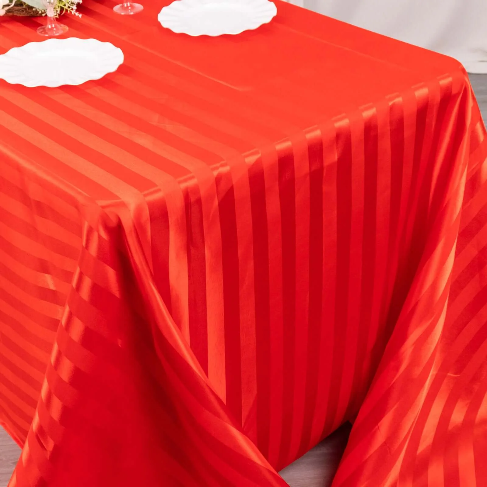 Satin Stripe Rectangular Tablecloth 90"x132" Red - Silky Smooth Seamless Table Cover - Image 9