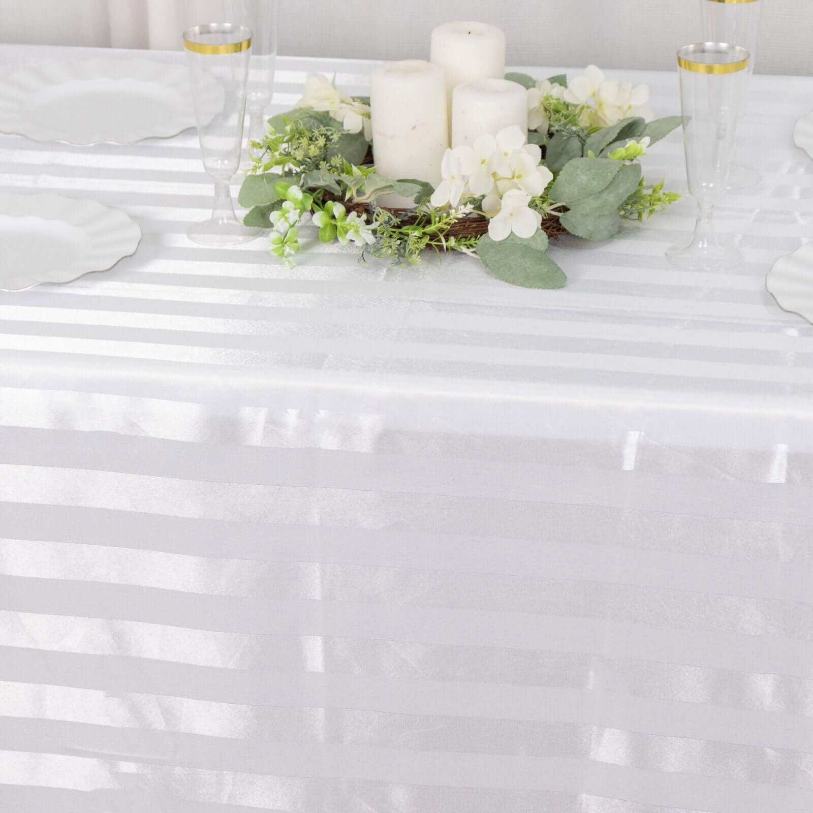 Satin Stripe Rectangular Tablecloth 90"x132" White - Silky Smooth Seamless Wedding Decor - Image 6