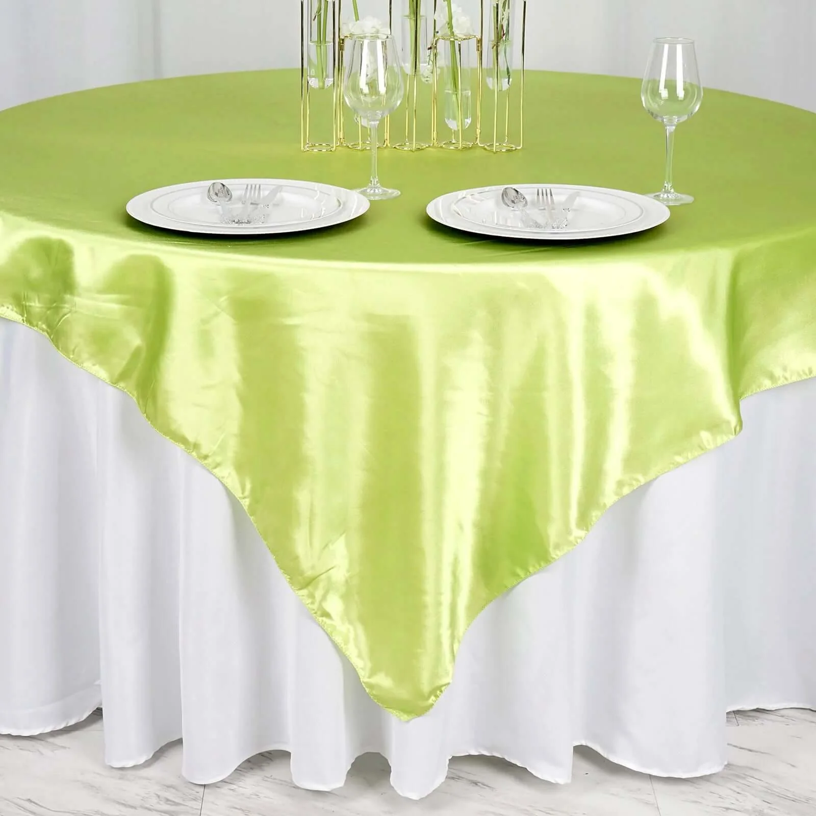 Satin Table Overlay 72"x72" Apple Green - Wrinkle Resistant & Smooth Table Topper - Image 4
