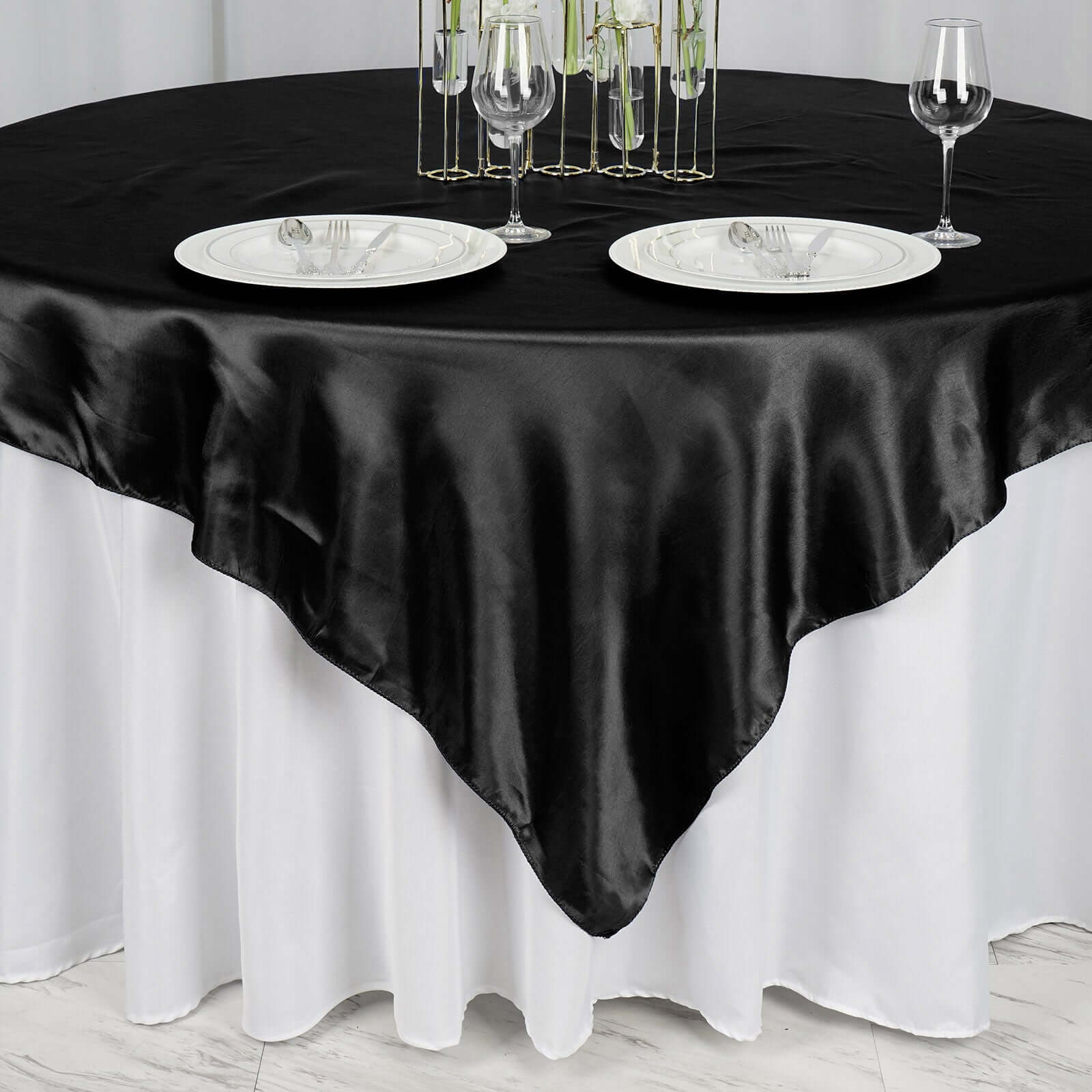 Satin Table Overlay 72"x72" Black - Wrinkle Resistant and Smooth Table Topper for Luxurious Weddings & Celebrations - Image 5