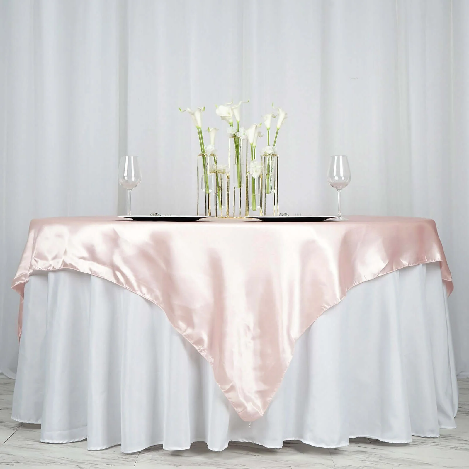 Satin Table Overlay 72"x72" Blush - Wrinkle Resistant & Smooth Table Topper - Image 2