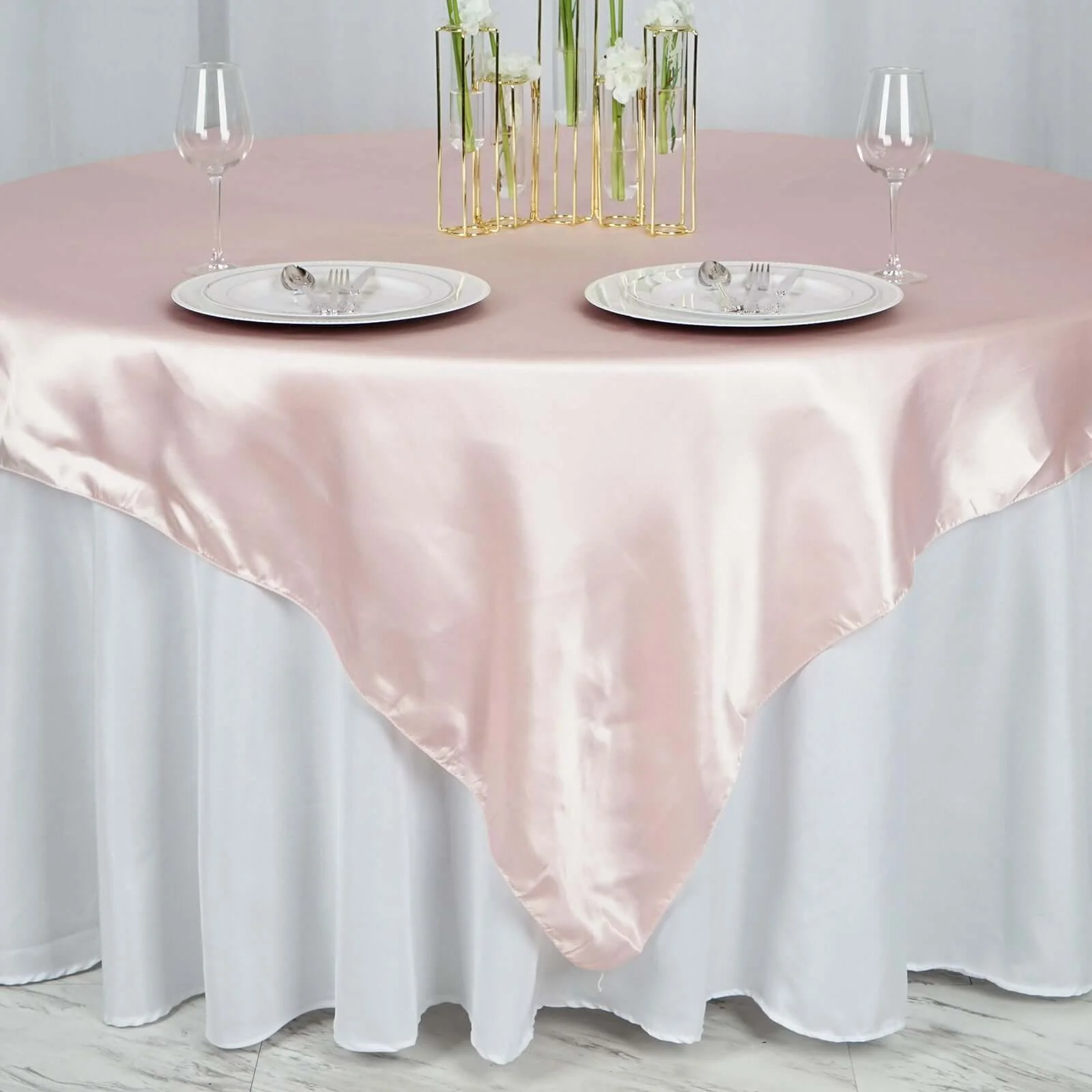 Satin Table Overlay 72"x72" Blush - Wrinkle Resistant & Smooth Table Topper - Image 5