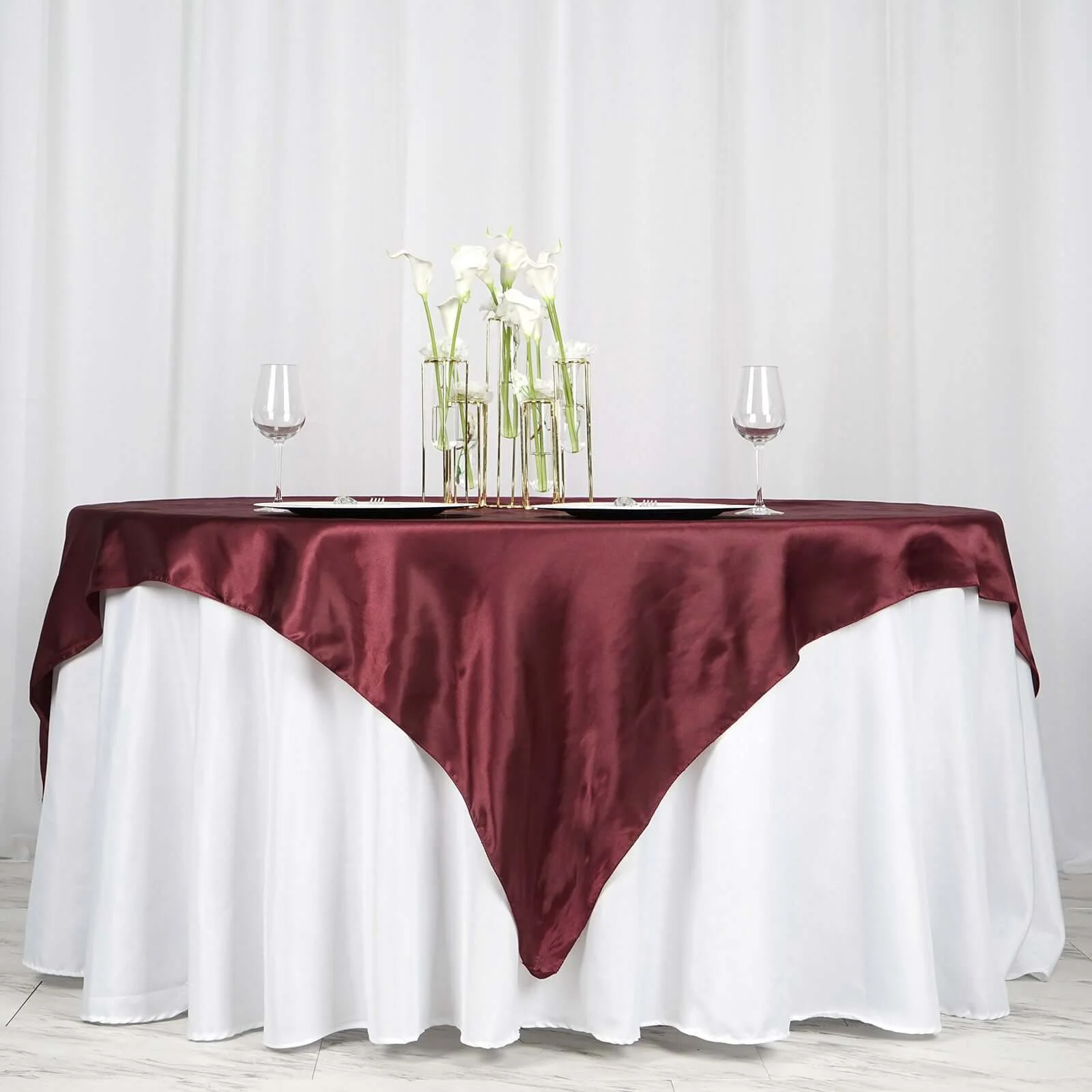 Satin Table Overlay 72"x72" Burgundy - Wrinkle Resistant & Smooth Table Topper - Image 7