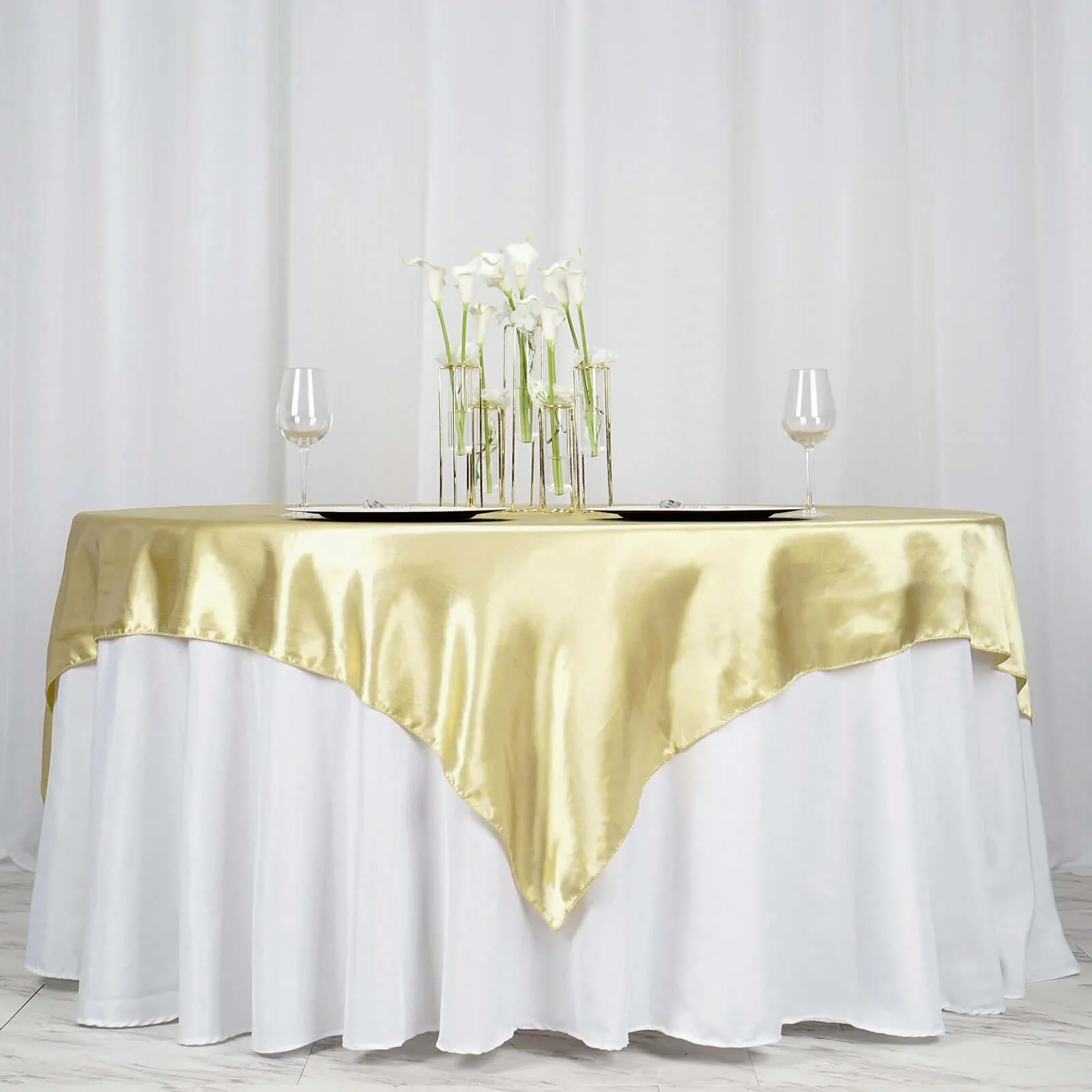 Satin Table Overlay 72"x72" Champagne - Wrinkle Resistant & Smooth Table Topper - Image 2
