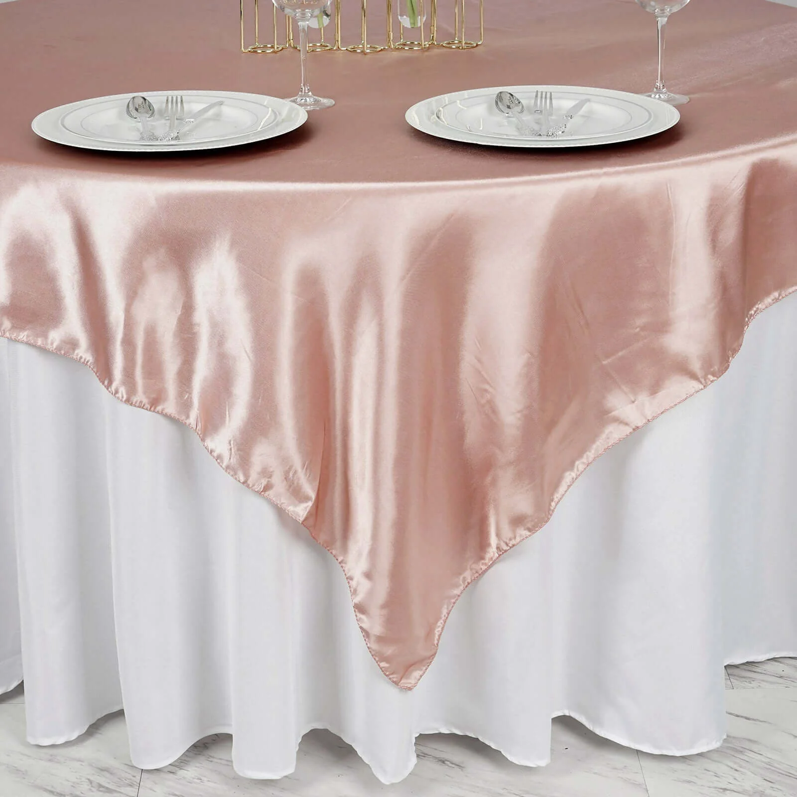 Satin Table Overlay 72"x72" Dusty Rose - Wrinkle Resistant & Smooth Table Topper - Image 5
