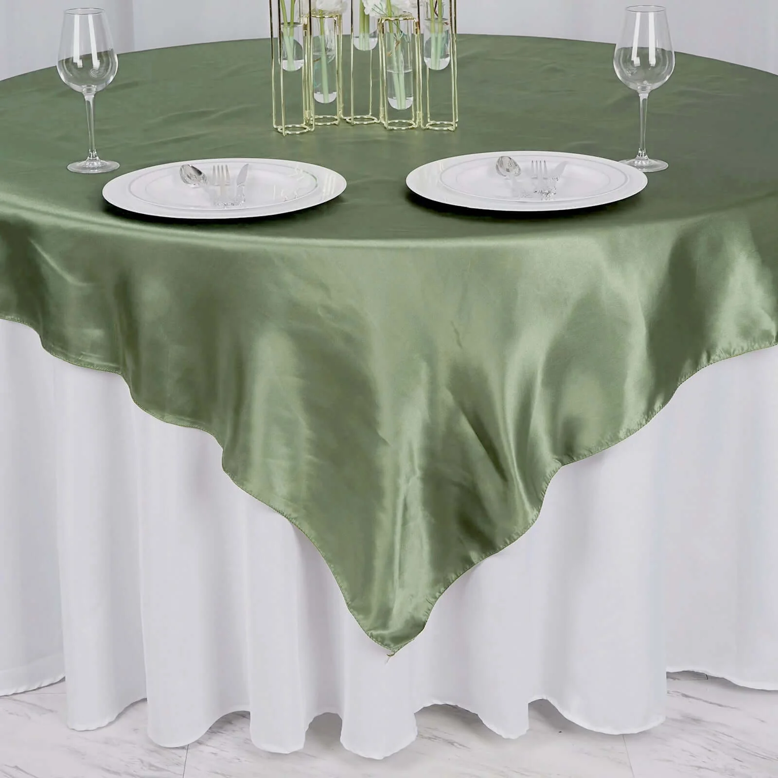 Satin Table Overlay 72"x72" Dusty Sage Green - Wrinkle Resistant & Smooth Table Topper - Image 8