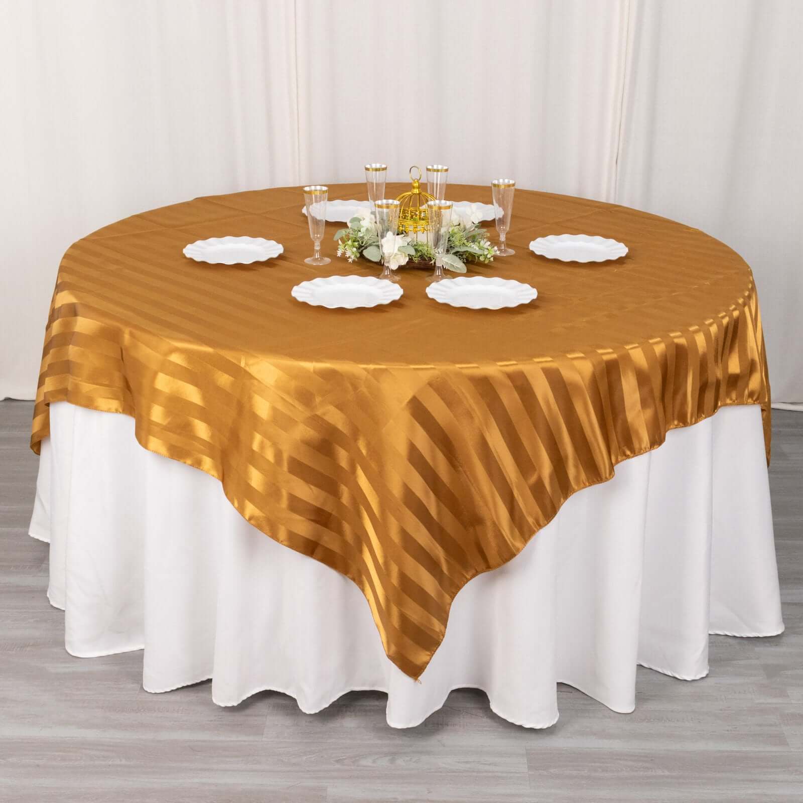 Satin Table Overlay 72"x72" Gold - Smooth Finish Stripe Table Topper - Image 3