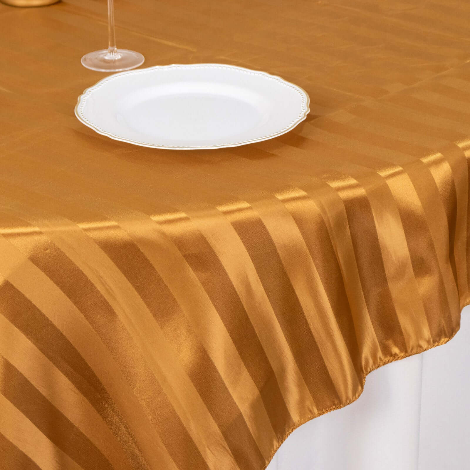 Satin Table Overlay 72"x72" Gold - Smooth Finish Stripe Table Topper - Image 5