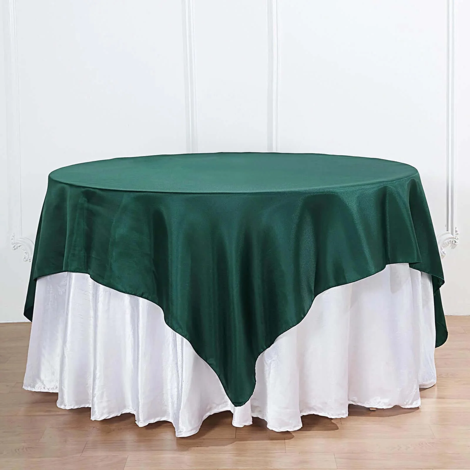 Satin Table Overlay 72"x72" Hunter Emerald Green - Wrinkle Resistant & Smooth Table Topper