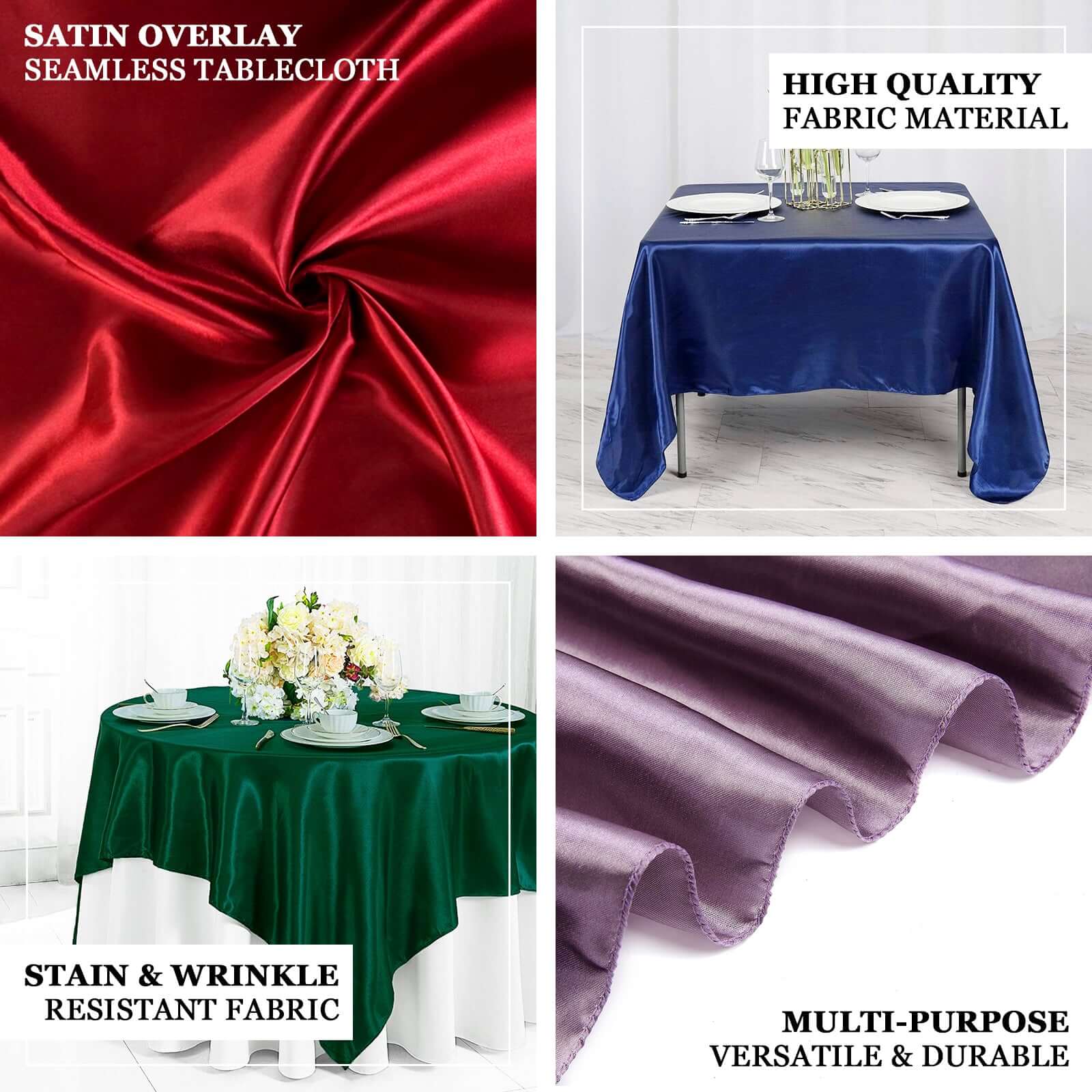 Satin Table Overlay 72"x72" Hunter Emerald Green - Wrinkle Resistant & Smooth Table Topper - Image 3