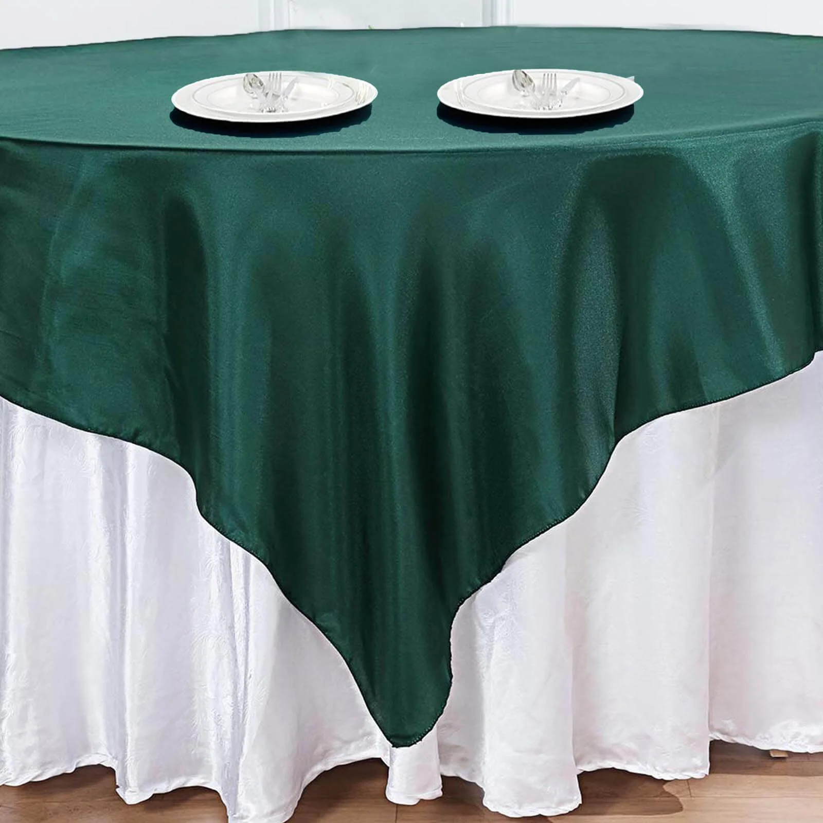 Satin Table Overlay 72"x72" Hunter Emerald Green - Wrinkle Resistant & Smooth Table Topper - Image 8