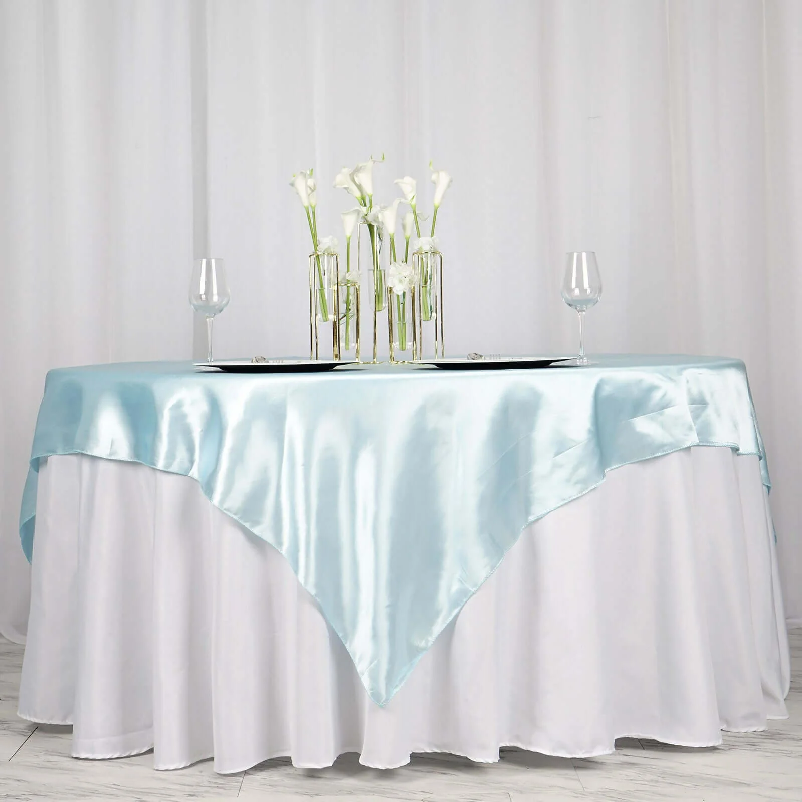 Satin Table Overlay 72"x72" Light Blue - Wrinkle Resistant & Smooth Table Topper - Image 2