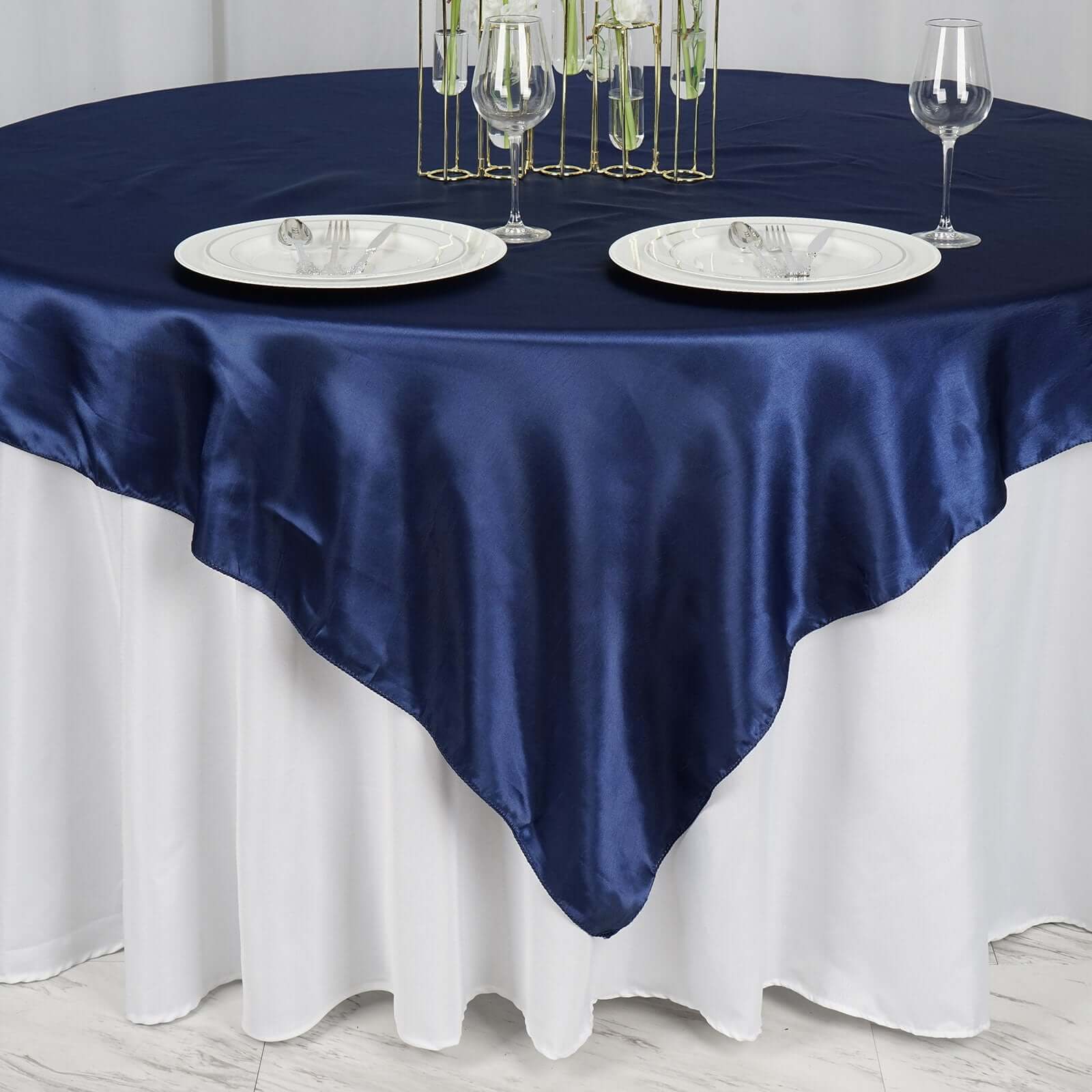 Satin Table Overlay 72"x72" Navy Blue - Wrinkle Resistant & Smooth Table Topper - Image 4